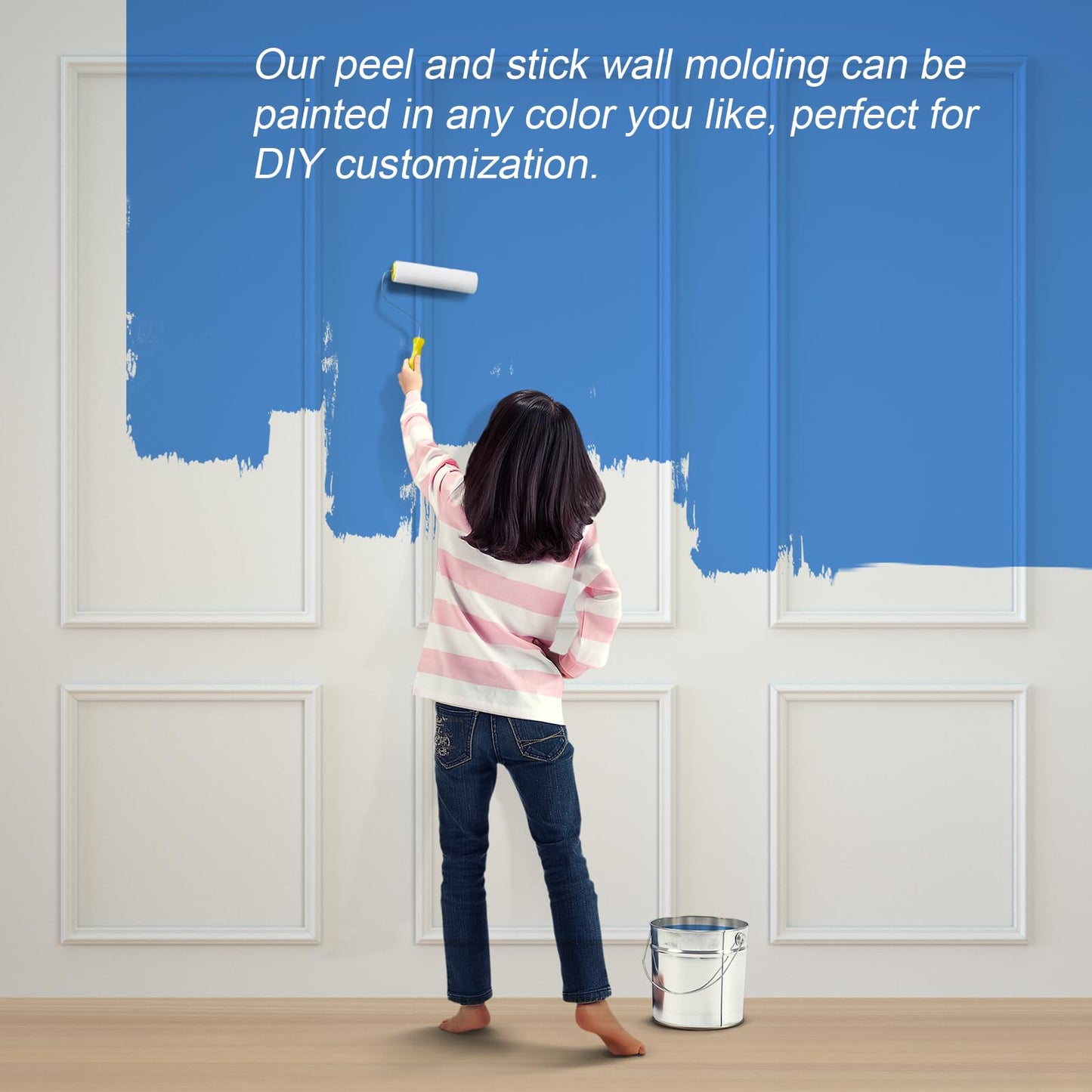NeatiEase Peel and Stick Wall Molding Kit 6-Frame Premade, Ready-to-Assemble Wall Moulding Panel Frame, Self Adhesive Wainscoting Panels, Accent Molding Trim for Interior Walls Home Decor (Style 1)