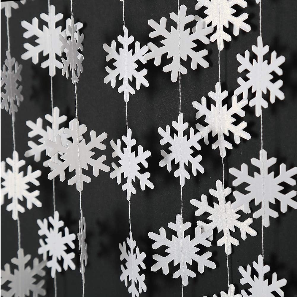 Cheerland Clearance Winter Wonderland Decorations White Snowflake Garland Hanging Paper Snowflakes Decor Snow Flake Streamer for Birthday Holiday Baby Shower Office Classroom January Party Supplies