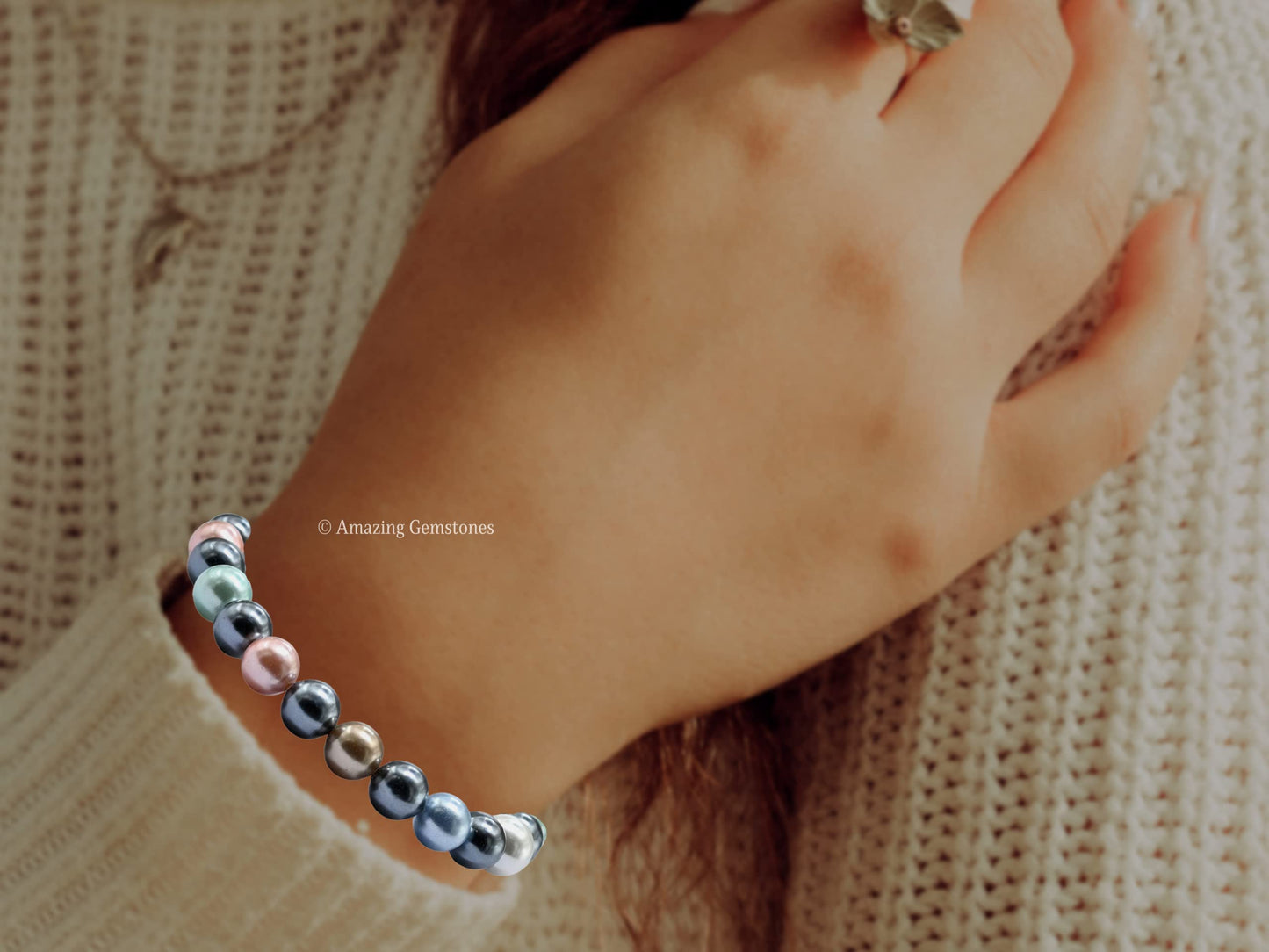 Amazing Gemstone Crystal Bracelet for Women Men's Gifts - Protection Healing Crystal Bracelet - 8mm Gemstone Beaded Stretchable Bracelet Pulseras Para Hombres Mujer Stocking Stuffers Mothers Day Gift (Multi Pearl)