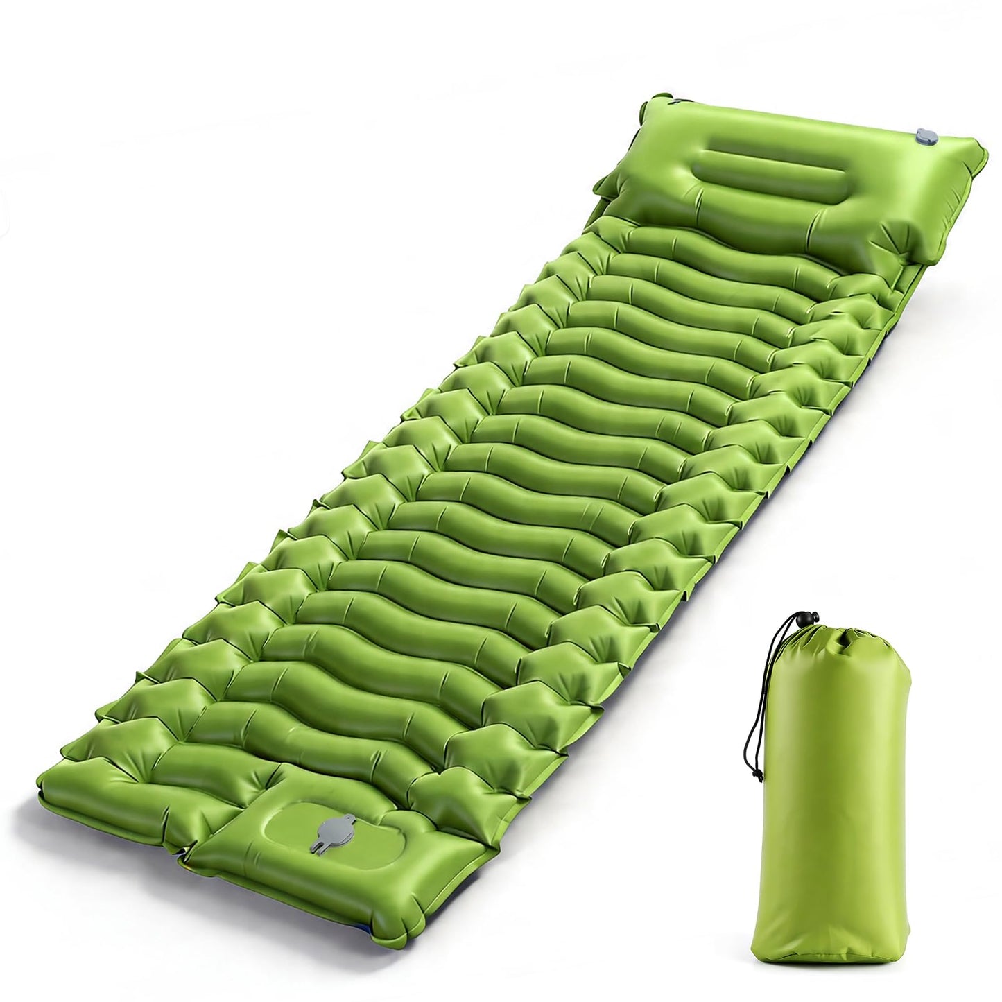 Jnconser Camping Sleeping Pad, Ultralight Inflatable Sleeping Mat with Pillow & Foot Pump, Extra Thick Compact Camping Mattress for Hiking, Backpacking & Tent Use, Dual-Colored Design(Green/Blue)