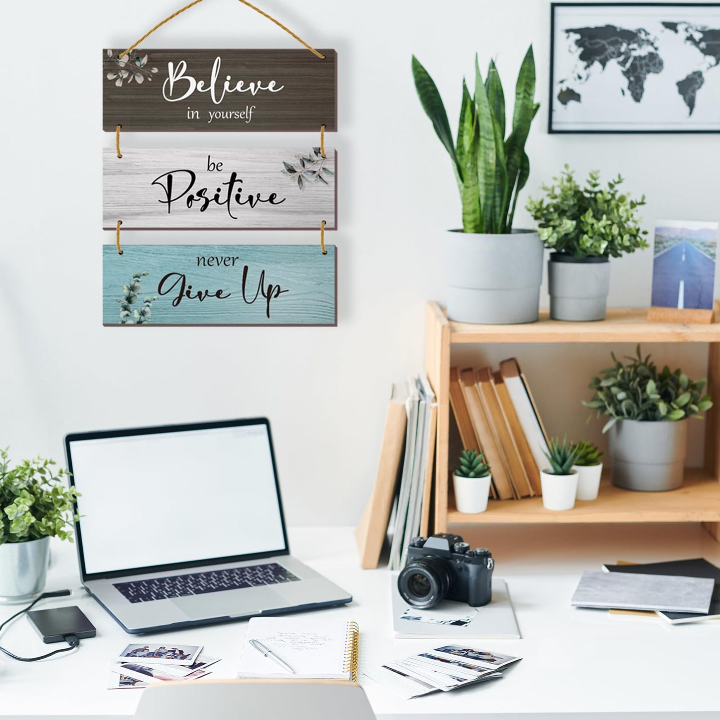 FENCORDAR 3 Pcs Office Wall Decor Inspirational Rustic Office Decor Motivational Wall Plaques With Sayings Wooden Farmhouse Positive Hangings for Home Bathroom Bedroom Kitchen(Fresh 12x4")