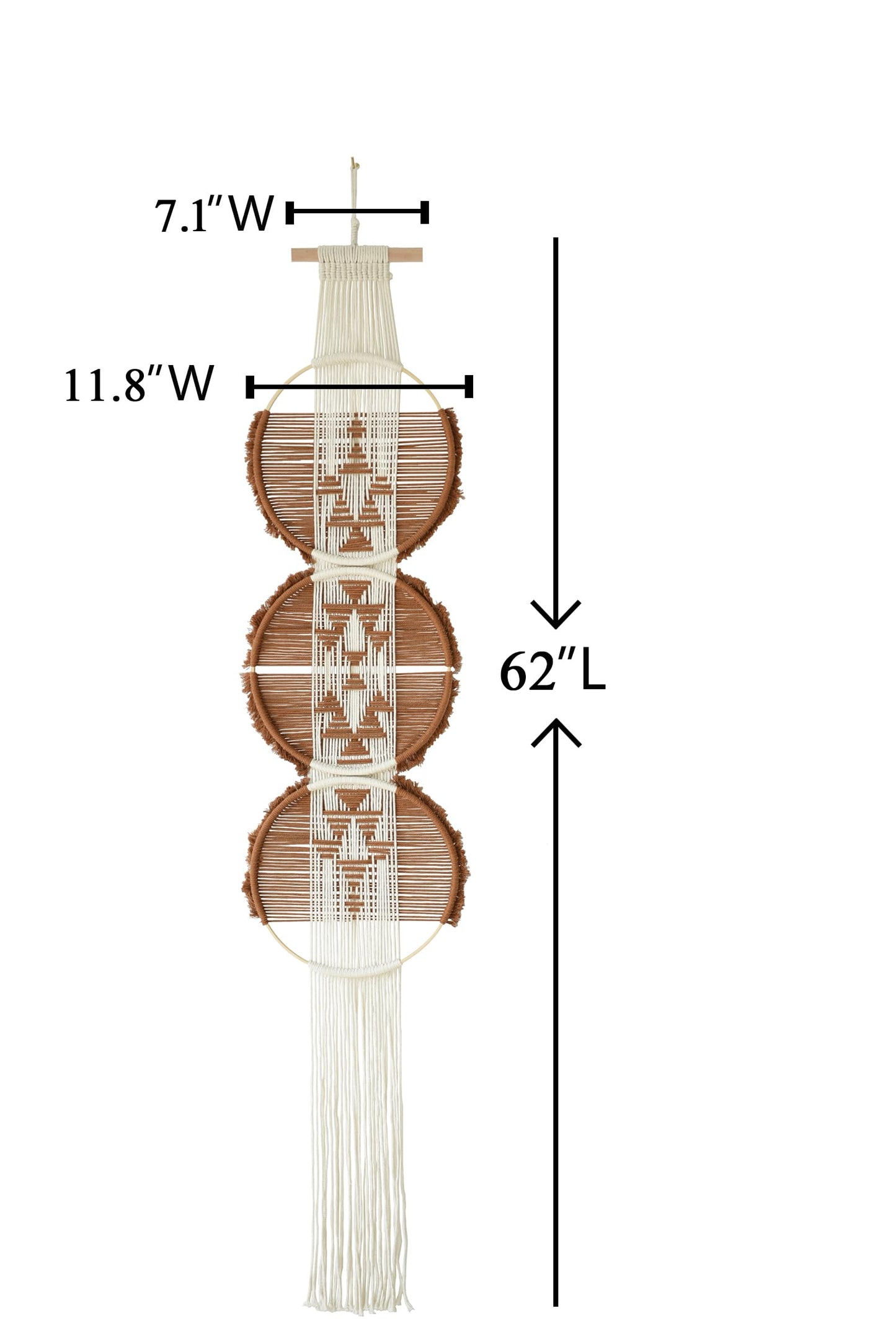 Flber Macrame Wall Hanging Brown and white Boho Wall Decor Art Living room wall art Round Handmade Geometric Lines Home Décor 11.8W x 65L