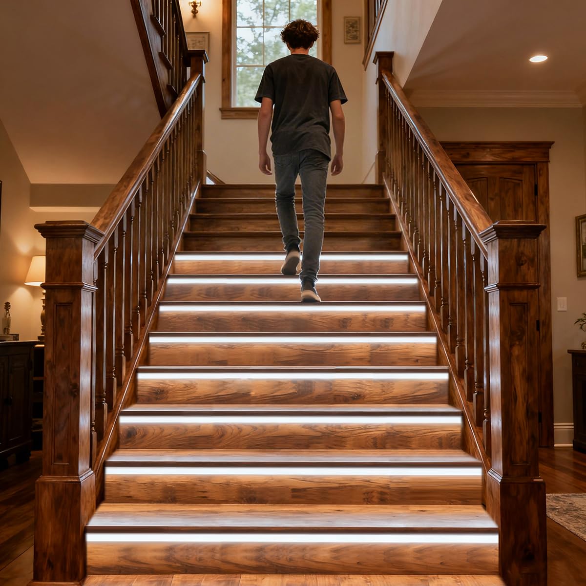 SuperlightingLED Intelligent Motion Sensor Stair Lights Indoor Staircase Lighting Kit ES32 PIR Sensor 4Feet Wide Cuttable Daylight White Dotless COB LED Strips 20PCS Complete Item (6000k)