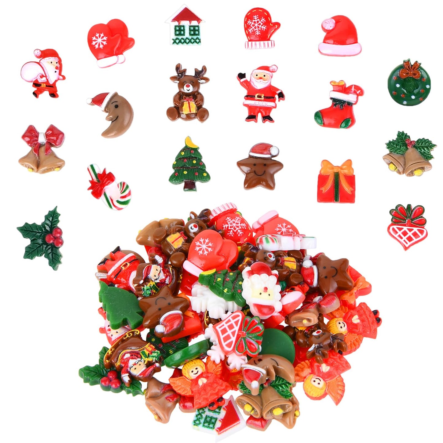 50 Pcs Mini Christmas Ornaments Flatback Resin Charms Christmas Craft Supplies Cute Christmas Embellishment for Craft Making, Ornament Scrapbooking, DIY Crafts