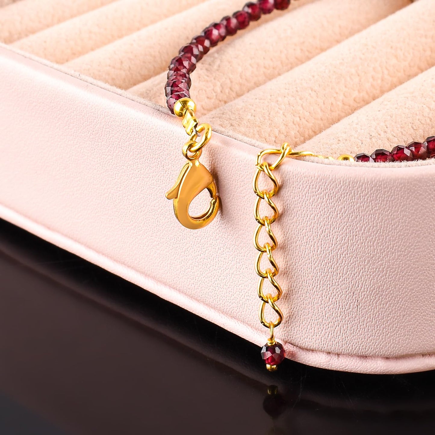 Natural Red Garnet Gemstone Micro Beads Dainty Bracelet Jewelry for Women, January Birthstone, Chakra Energy Crystals, 14k Gold Plated Chain 8 inch Adjustable