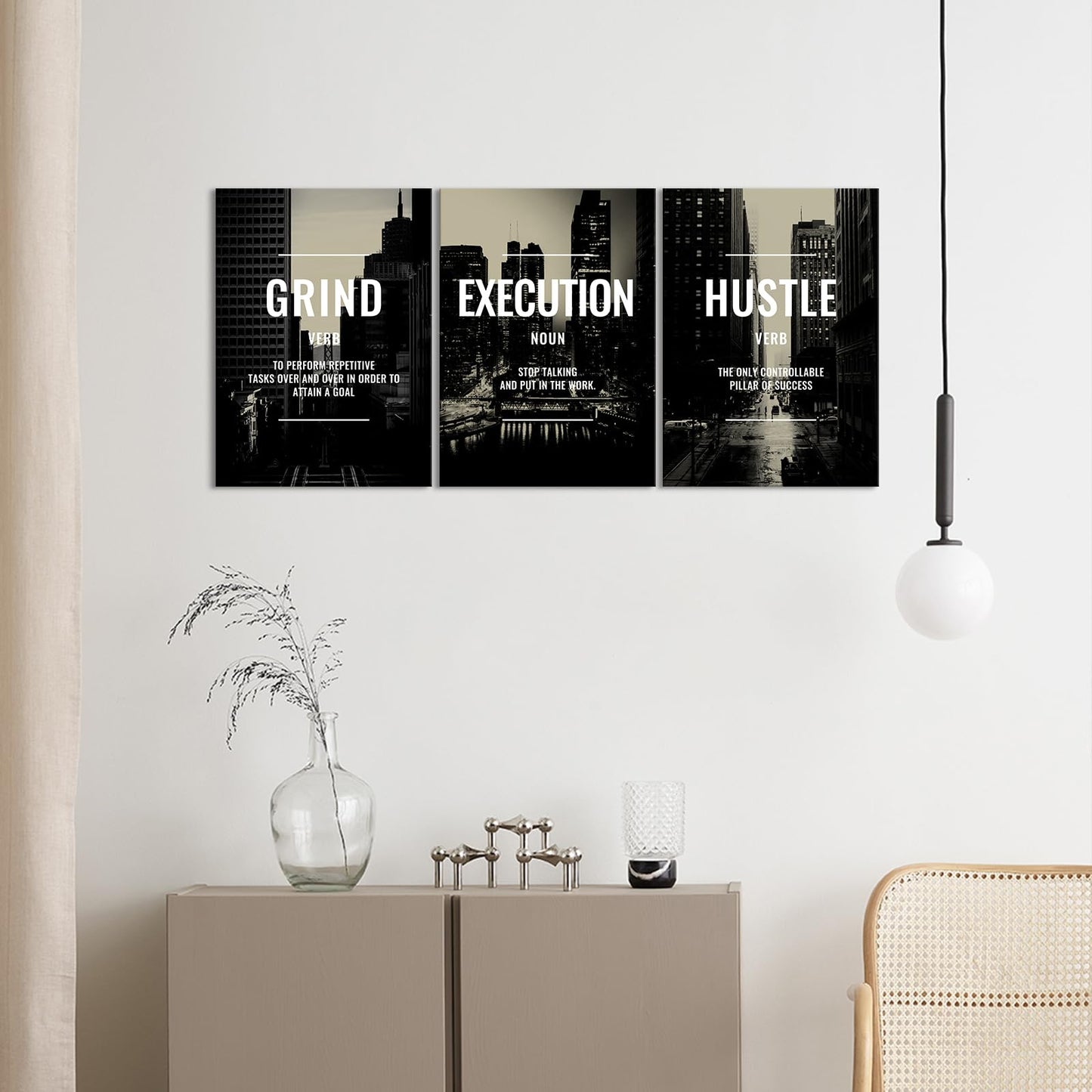 Xbolu Motivational Wall Decor Framed Grind Hustle Execution Wall Art Inspirational Canvas Wall Decor for Office Pictures Motivational Posters Artwork Office Ready to Hang