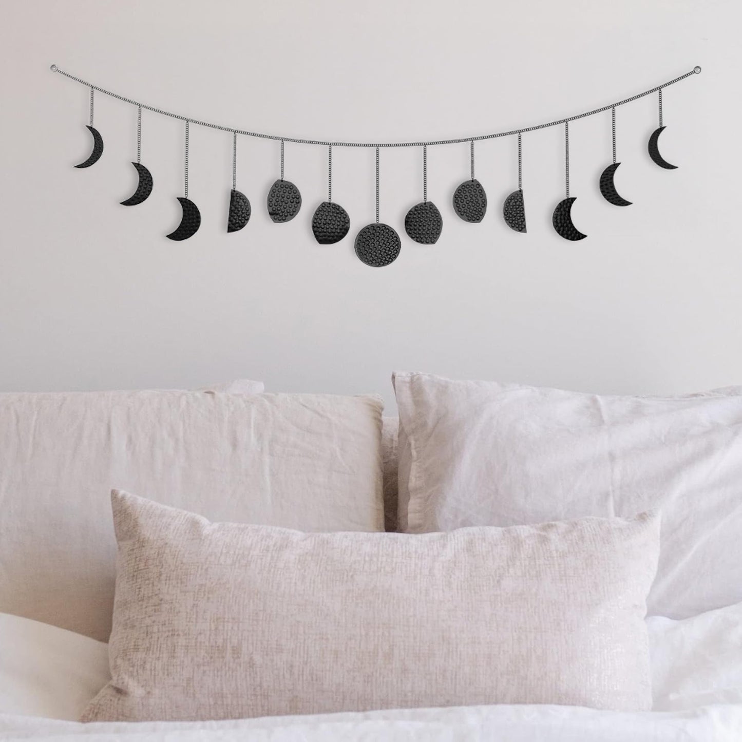 BASE ROOTS Moon Phase, Black Wall Decor for Bedroom & Living Room, Bohemian Wall Decor, Handmade Hammered Metal 36" 13 Phases Moon, Celestial Wall Art, Gift for Women & Kids