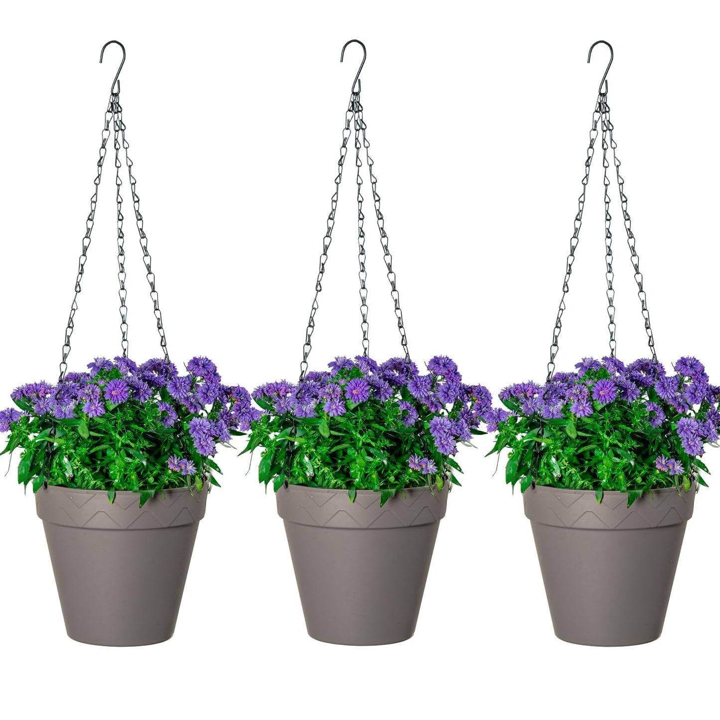 Melphoe Hanging Planter for Indoor Plants Self Watering, 8 Inch 3 Pack Plant Holder Hanging Flower Pots Outdoor Basket with Perforated Insert and Drainage Holes (Grey)