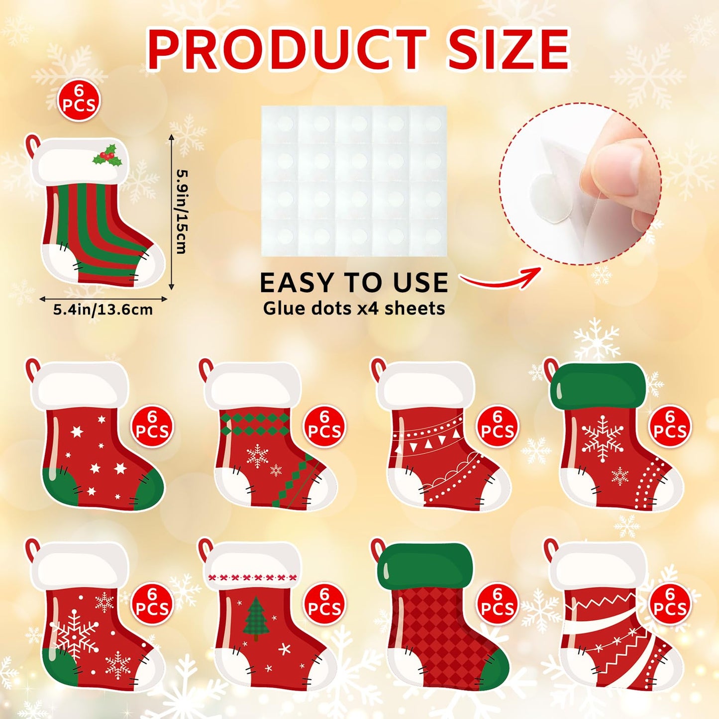 54 Pcs Christmas Stockings Cutouts Double Printed Winter Paper Decor for Christmas Bulletin Board Classroom Decorations(Sock 54)