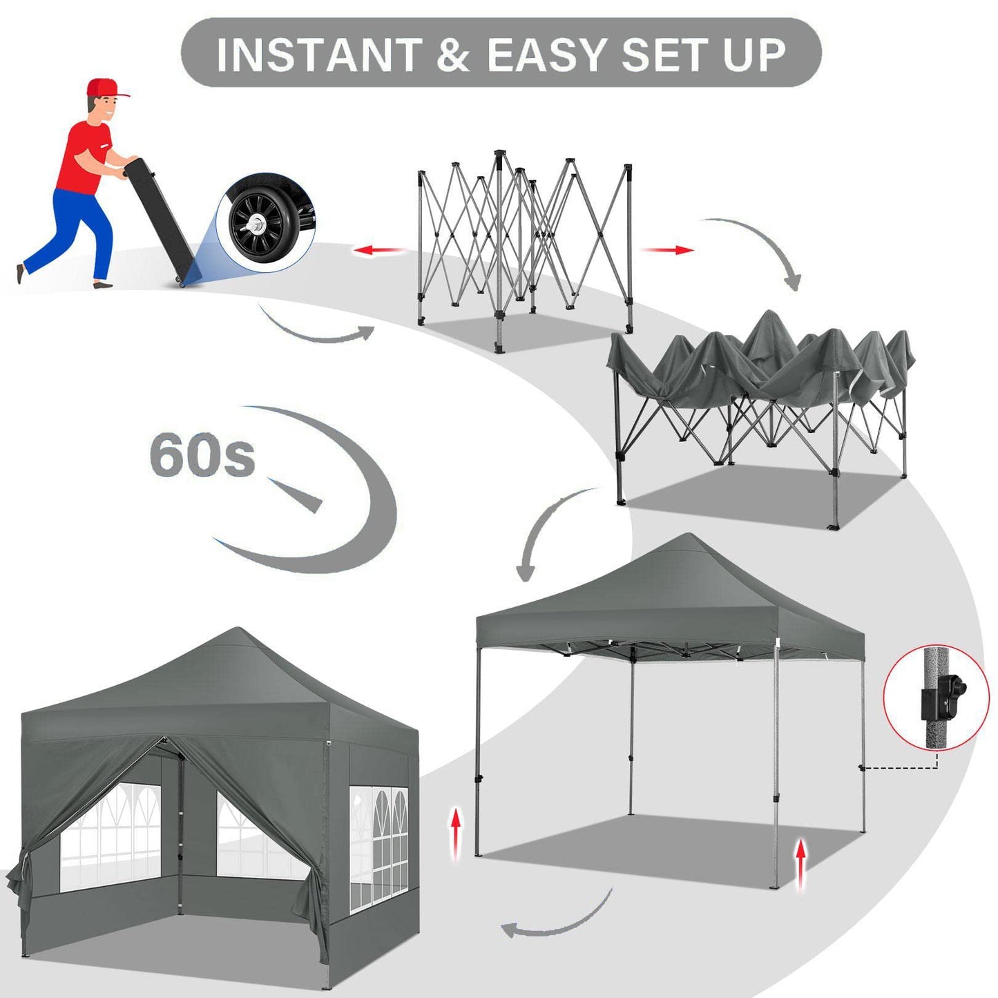 COBIZI 10x10 Pop Up Canopy Tent 10x10 Canopy with 4 Sidewalls Waterproof Heavy Duty Commercial Canopy Tent for Parties Outdoor Garden Gazebo, Carry Bag with Wheel(10x10ft, Gray)