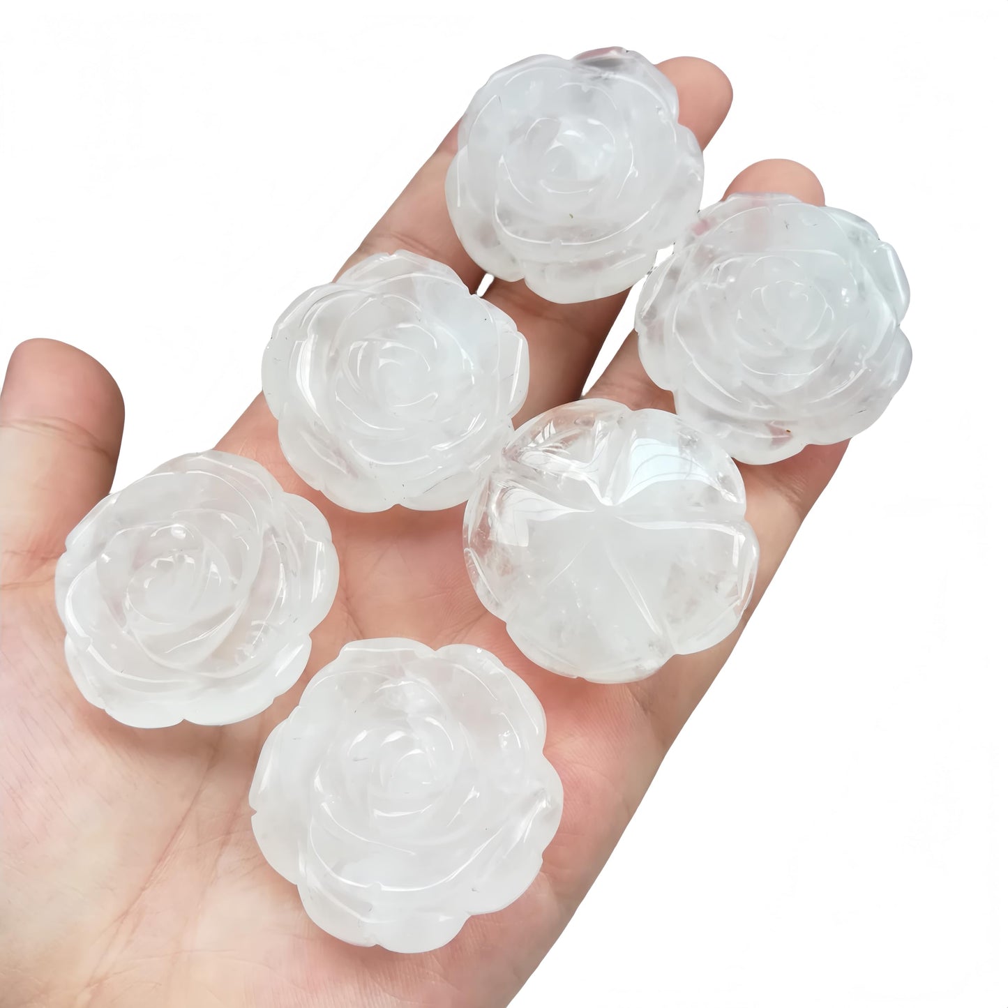 Sunshcat Natural Rock Quartz Crystal Rose Pendant,Three Dimensional Carved Healing Meditation Jewelry Crystals and Healing Stone Figurine,Suitable for DIY Jewelry Making and Valentine's Day Gift