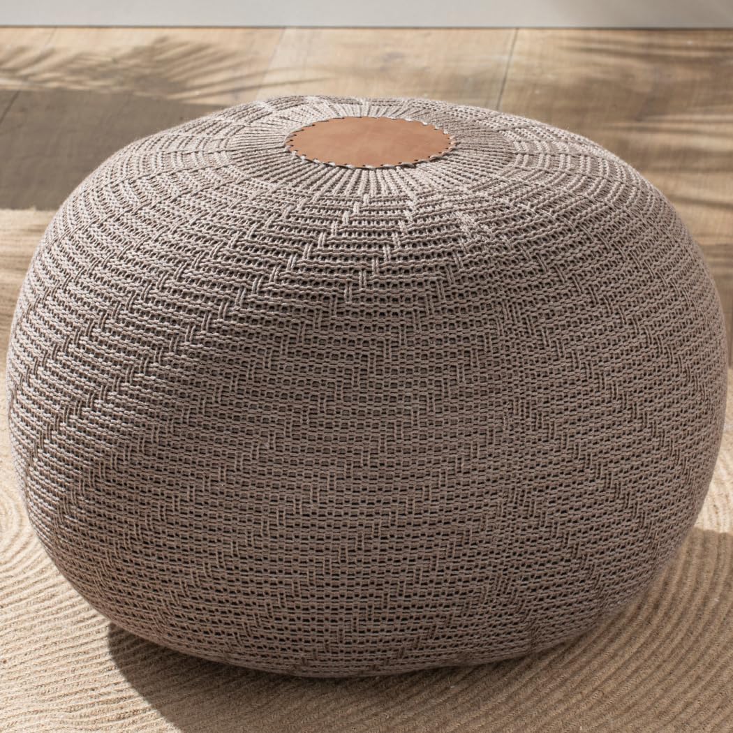 English Home Large Ottoman Foot Stool, Knitted Foot Rest, Round Pouf Chair, Modern Living Room Furniture Bean Bag, Room Decor, Bedroom Footstool, Boho Pouffe, Home Decor Poof, 20" W x 15" H, Brown
