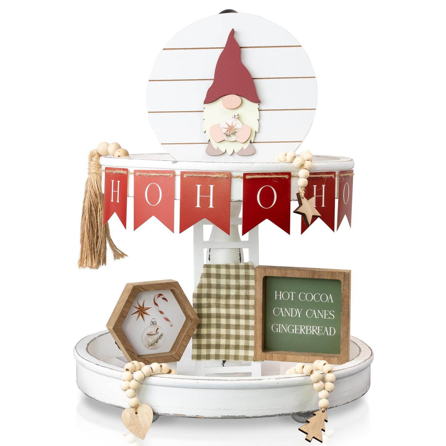 Beautiful Tiered Tray Decor Set for Christmas - Interchangeable All Season Decorations Bundle Incl. Spring, Valentines Day & More - Modern Farmhouse Centerpiece for Home & Kitchen Decor