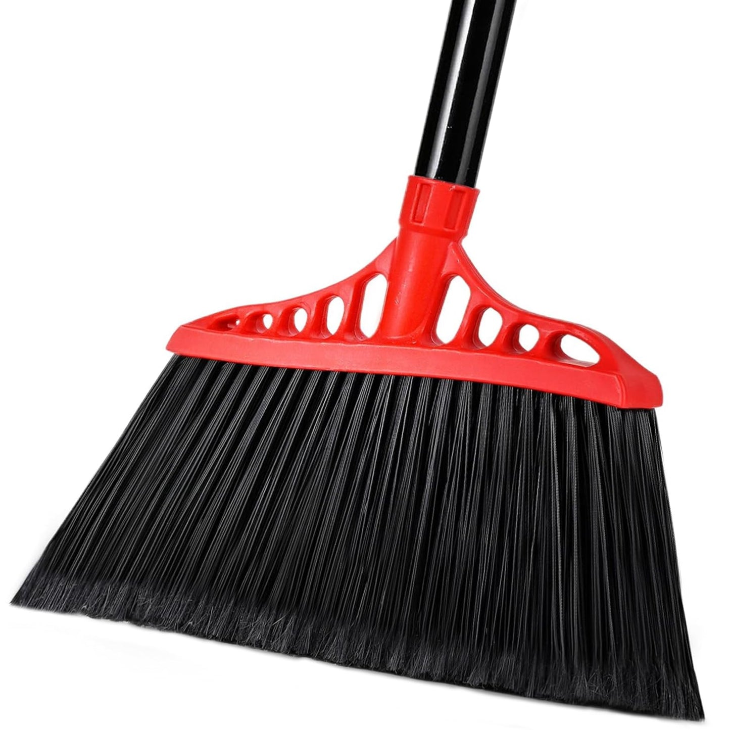 Tiumso Heavy Duty Angle Broom - 55" Adjustable Iron Handle with Stiff Bristles - Commercial-Grade Indoor/Outdoor Broom for Garage, Patio, Kitchen, Sidewalk & Concrete Cleaning (Black & Red)