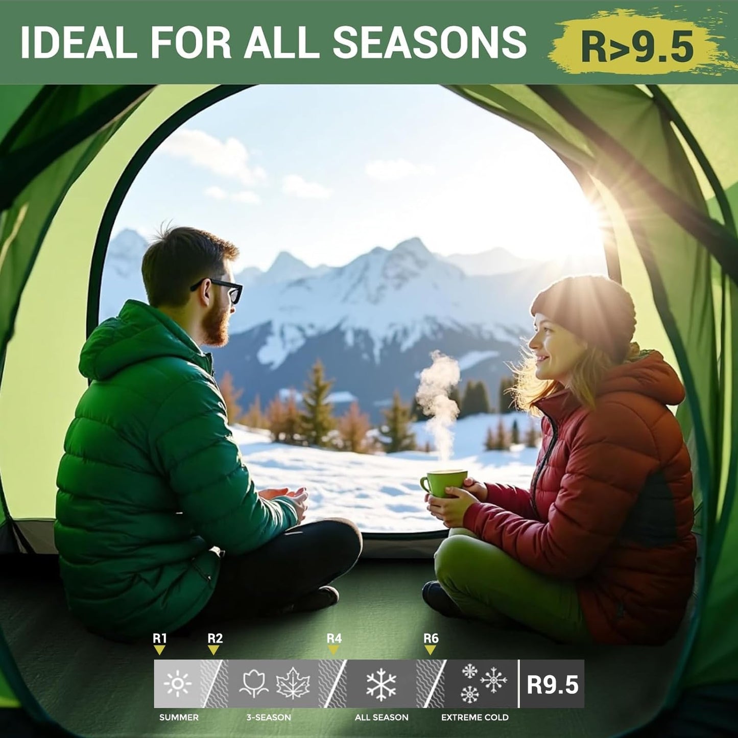 Elegear CumbreX™ Air & Foam Self Inflating Sleeping Pad, Built-in Electric Pump 4" Ultra-Thick Memory Foam Camping Mattress with Pillow Double Camping Pad 4-Season R-value 9.5 Camp Mat for Travel Full