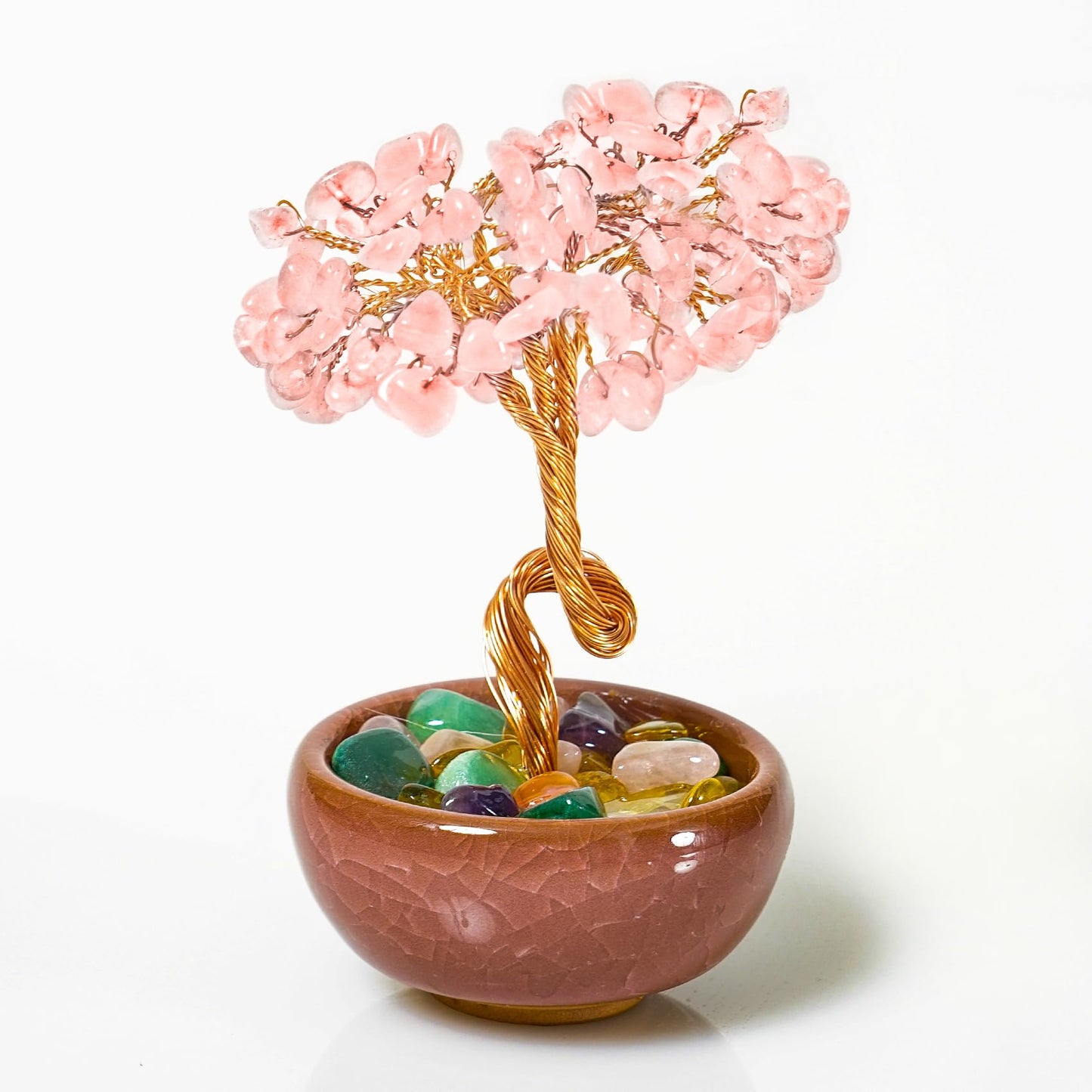 Rose Quartz Crystal Tree,Handmade Love Tree for Romance, Emotional Healing Feng Shui Crystal Tree with Copper Wire and Ceramic Base, Office Desk Decor, Birthday Gift for Women