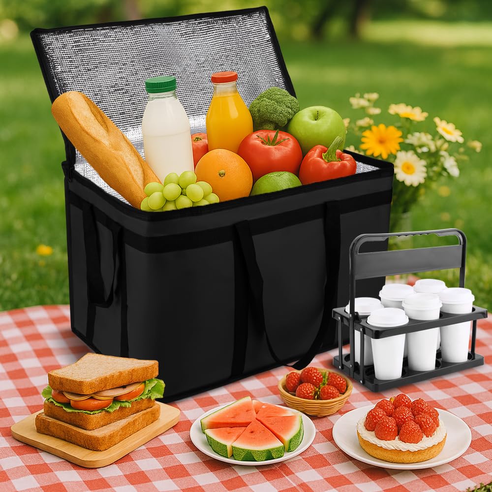 Cooler Insulated Food Delivery Bag & Drink Carrier with Hard Bottom, XXX-Large Pizza Bags for Commercial Food Delivery, Grocery Catering Travel Thermal Frozen Carrier, Cold Warmer Accessories