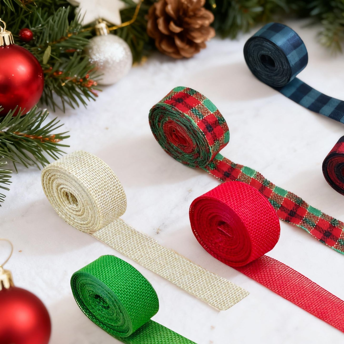 6 Rolls 36 Yards Plaid Ribbon for Gift Wrapping 1 Inch Christmas Burlap Ribbon Rolls for Wreath Bow Gift Decorations