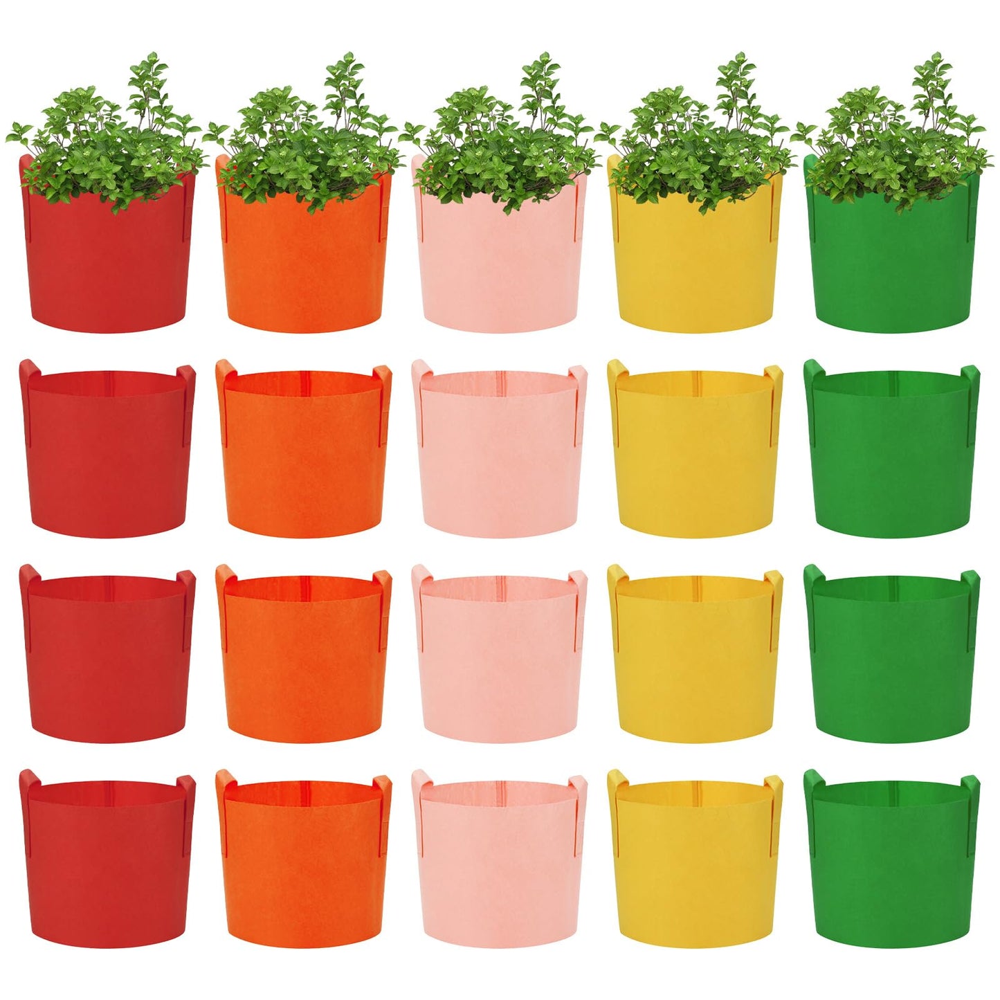 Ohiyoo 20 Pack 15 Gallon Grow Bags, Colorful Potato Plant Grow Bags with Handles, Nonwoven Garden Fabric Pots for Vegetable Fruit Flowers Herbs Tomato Potato Growing (15 Gal)