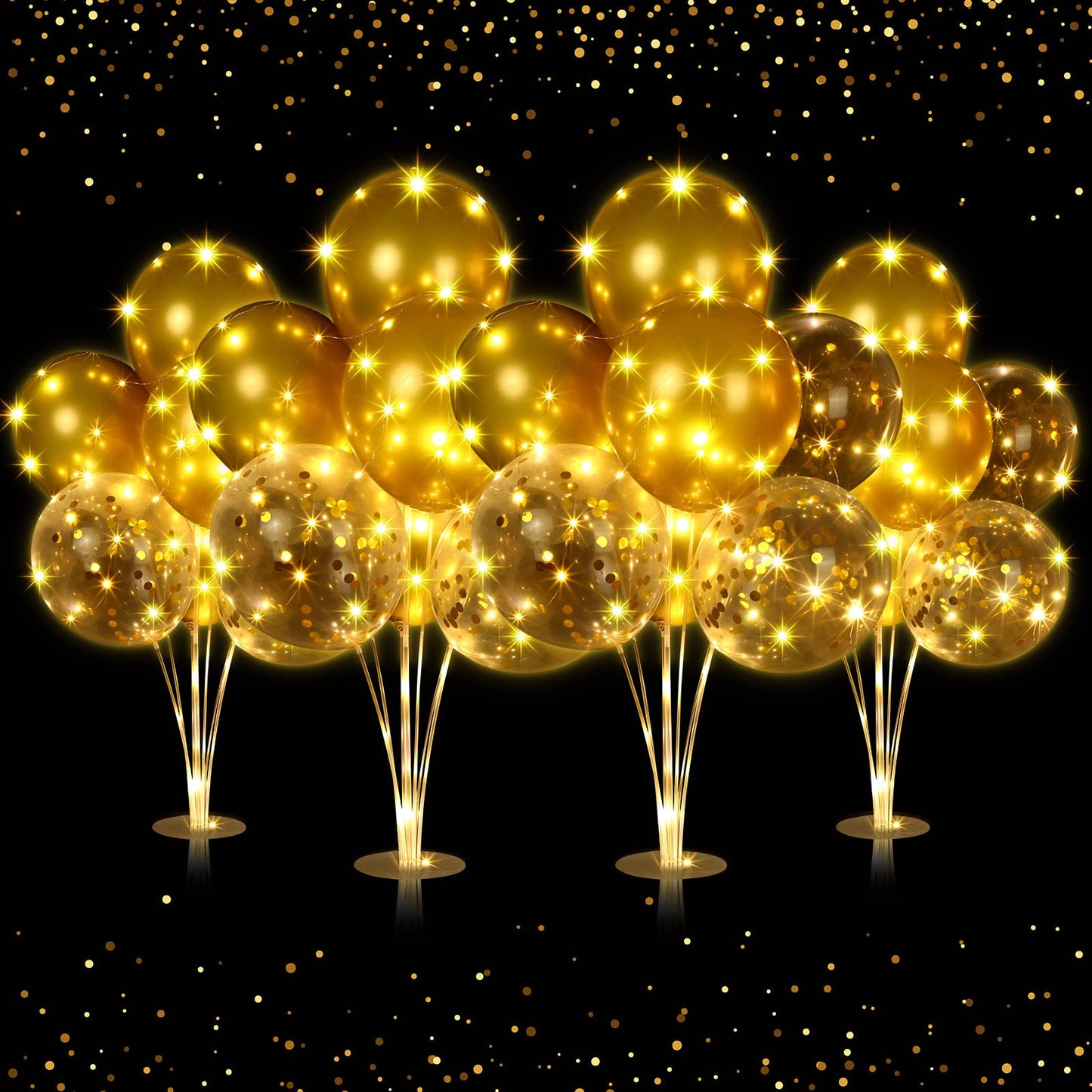4 Set Table Balloon Stand Kit with Lights Balloons Holders Centerpieces for Table Light up Tabletop Centerpieces for Wedding Birthday Bridal Shower Baby Shower Graduation(Gold)