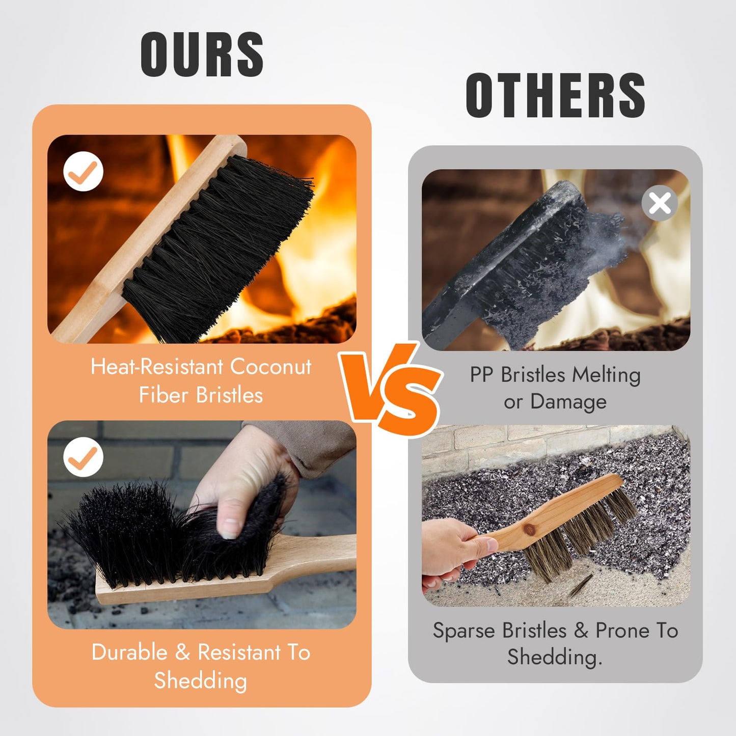 INNO STAGE Ash Shovel and Brush Set - Fireplace Tools Set Hearth Indoor Outdoor Modern Firepit Coal Shovel and Brush Kit Cleaning Tool Rust Resistant (7.3 * 16.7inch)