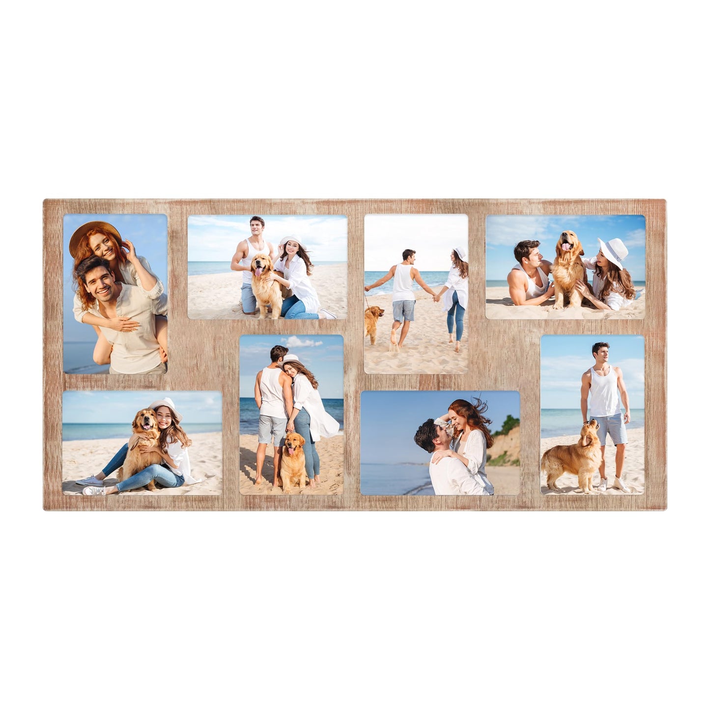 YESKAY 4x6 Picture Frame Collage for Wall Decor,Multiple Photo Collage Frames with Tempered Glass,8-Opening for 4 x 6 Picture Frames,Rustic Brown,1 Pack(OD:11.75X21in)