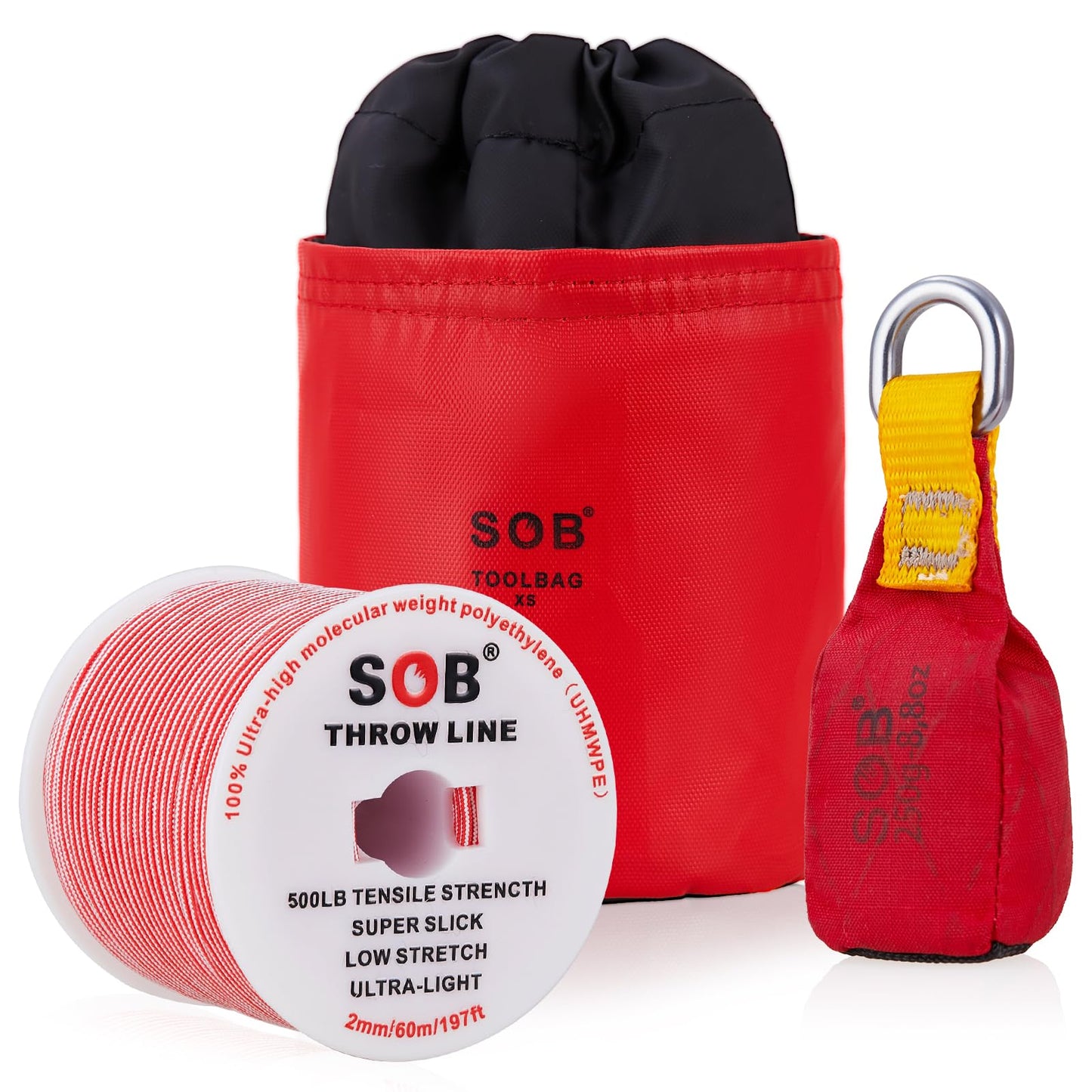 SOB Arborist Throw Line Kit with Slick Rope 197FT, Throw Weight, Reflective Storage Bag, Suit for Tree Cutting,Camping, Trimming, Hanging Swing ﻿ (197FT Rope with 8.8Oz Throw Bag)