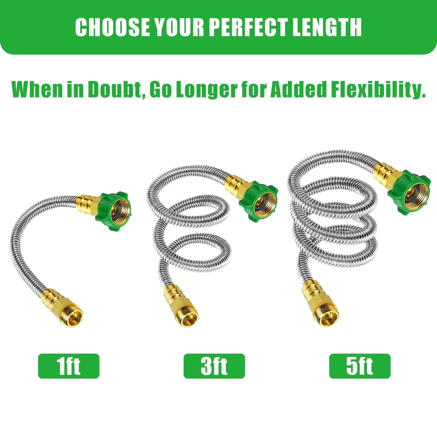 EXJEXJ Short Garden Hose Connector 5FT, Metal Hose Connector for Hose Reel,304 Stainless Steel Male to Female Leader Garden Hose for Hose Reel