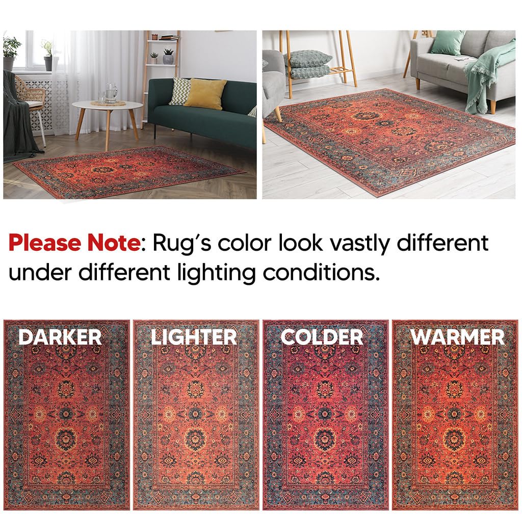 Keen Home Design 48"x72" Rug - Machine Washable Area Rug with Non-Slip Backing, Ideal for Living Room, Dining Room, Bedroom - Vintage, Easy Clean, Durable, Low Pile Rug - (4' x 6')