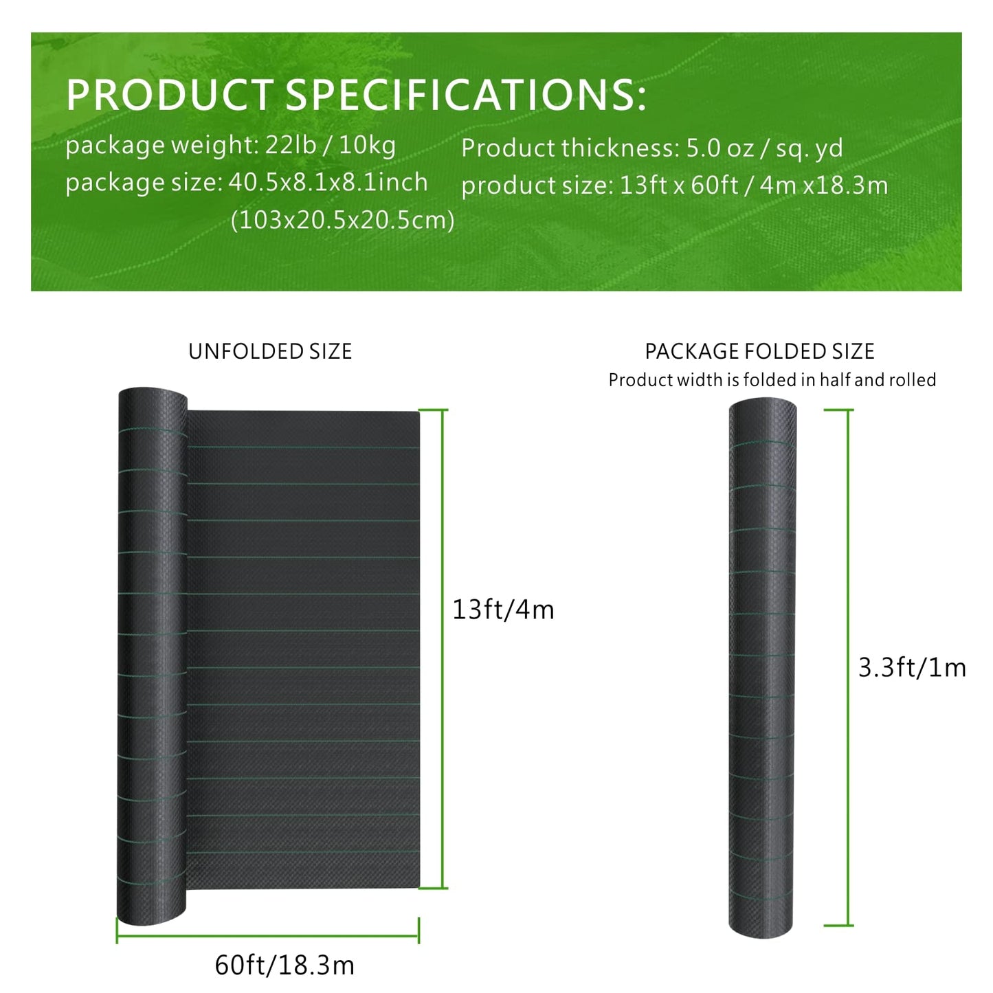 mychoiii 13ft x 60ft Driveway Fabric 5oz Heavy Duty, 800lbs Tensile Strength Woven Geotextile Fabric, Commercial Grade Ground Stabilization Underlayment for Road, Gravel, Erosion Control