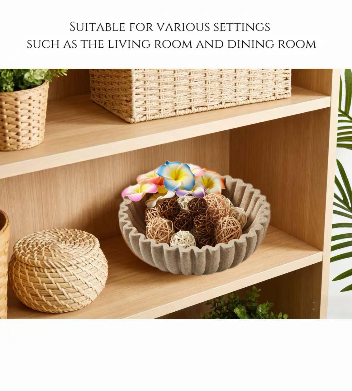 WVTANVW Ruffle Decor Large Decorative Bowl,fruit bowl kitchen stone bowl,bowl decor,Trendy home decor large Stylish Key Bowl for Entry Table
