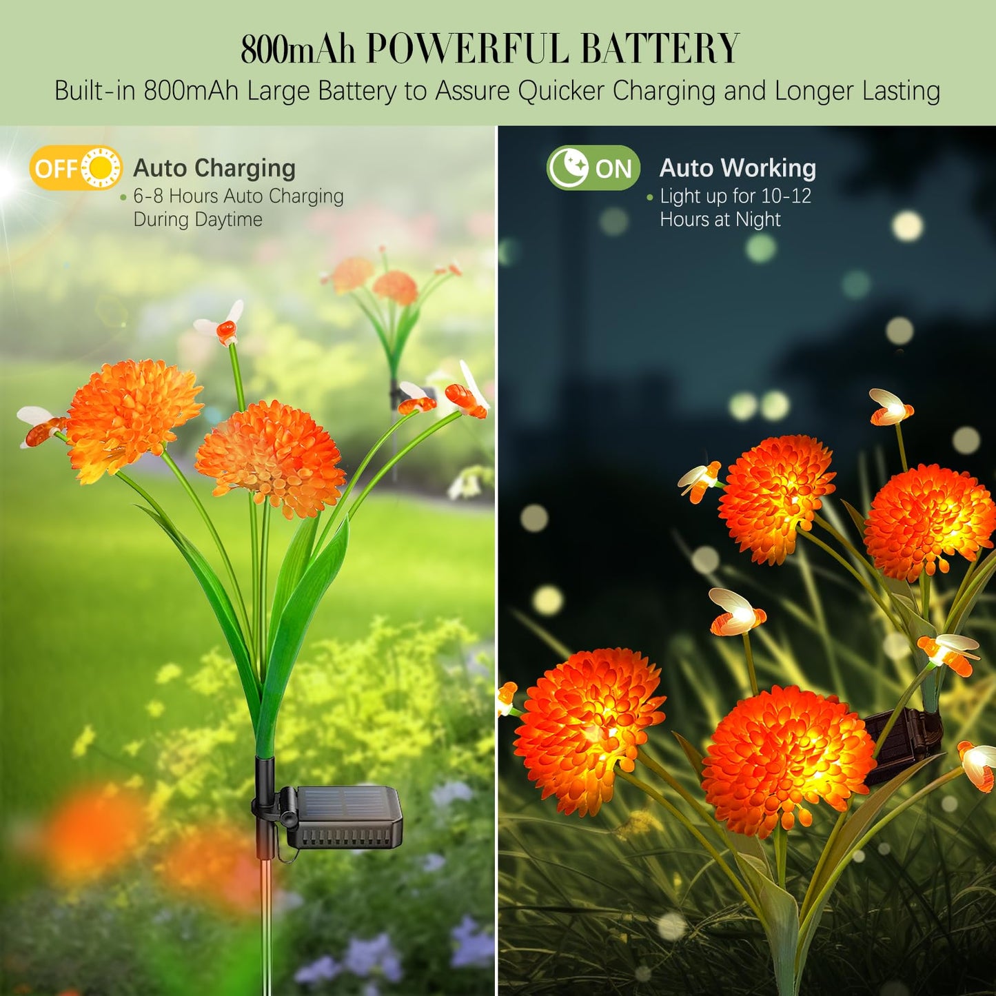 Solar Garden Lights, 4 Pack Solar Swaying Bee Lights with Flowers, Waterproof Firefly Light Outdoor for Garden Patio Yard Pathway Fall Decoration Gifts for Women Mother's Day