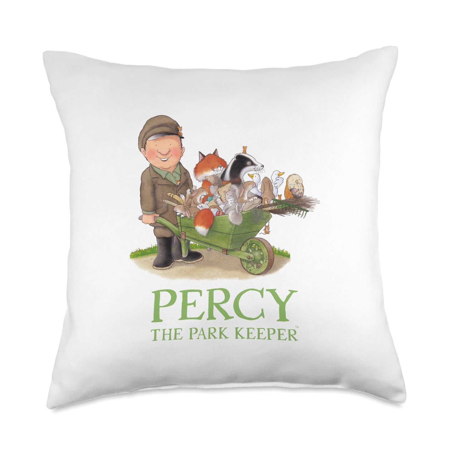 Percy The Park Keeper Percy And Animals In Wheelbarrow Throw Pillow
