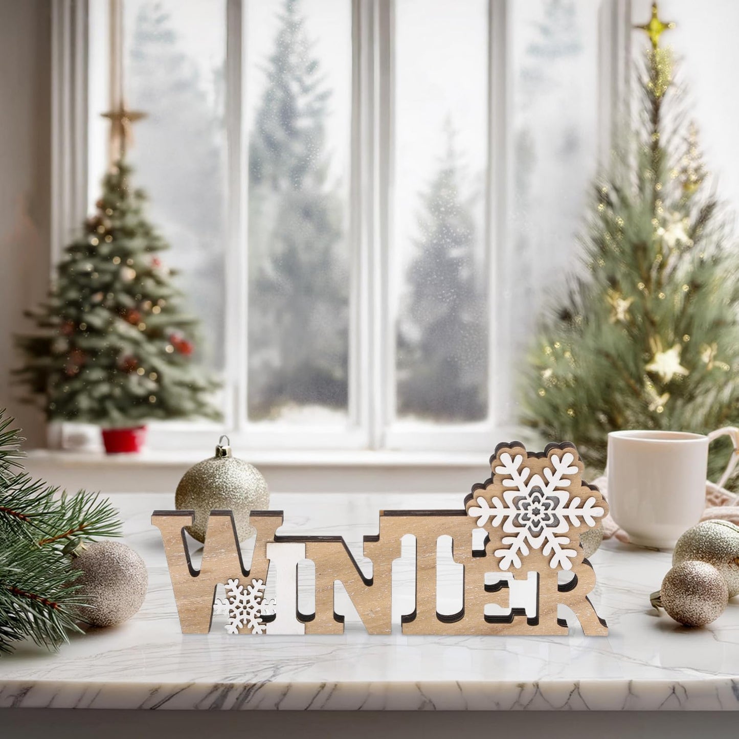 IMIKEYA Christmas Wooden Snowflake: Christmas LED Snowflake Sign Tabletop Decorations Winter Wood Sign Farmhouse Decorations LED for Xmas Home Table Decoration