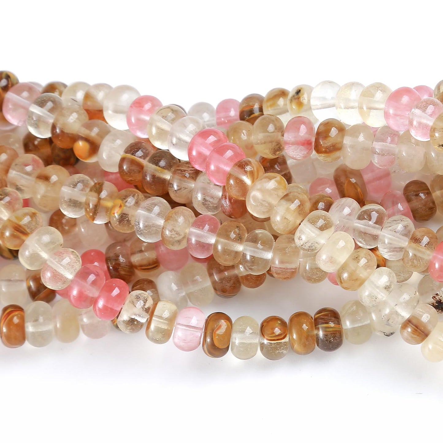 76pcs 5x8mm Natural Stone Watermelon Tourmaline Rondelle Spacer Loose Beads Abacus Disk Stone Round Loose Gemstone Beads for Jewelry Making DIY Bracelet Necklace