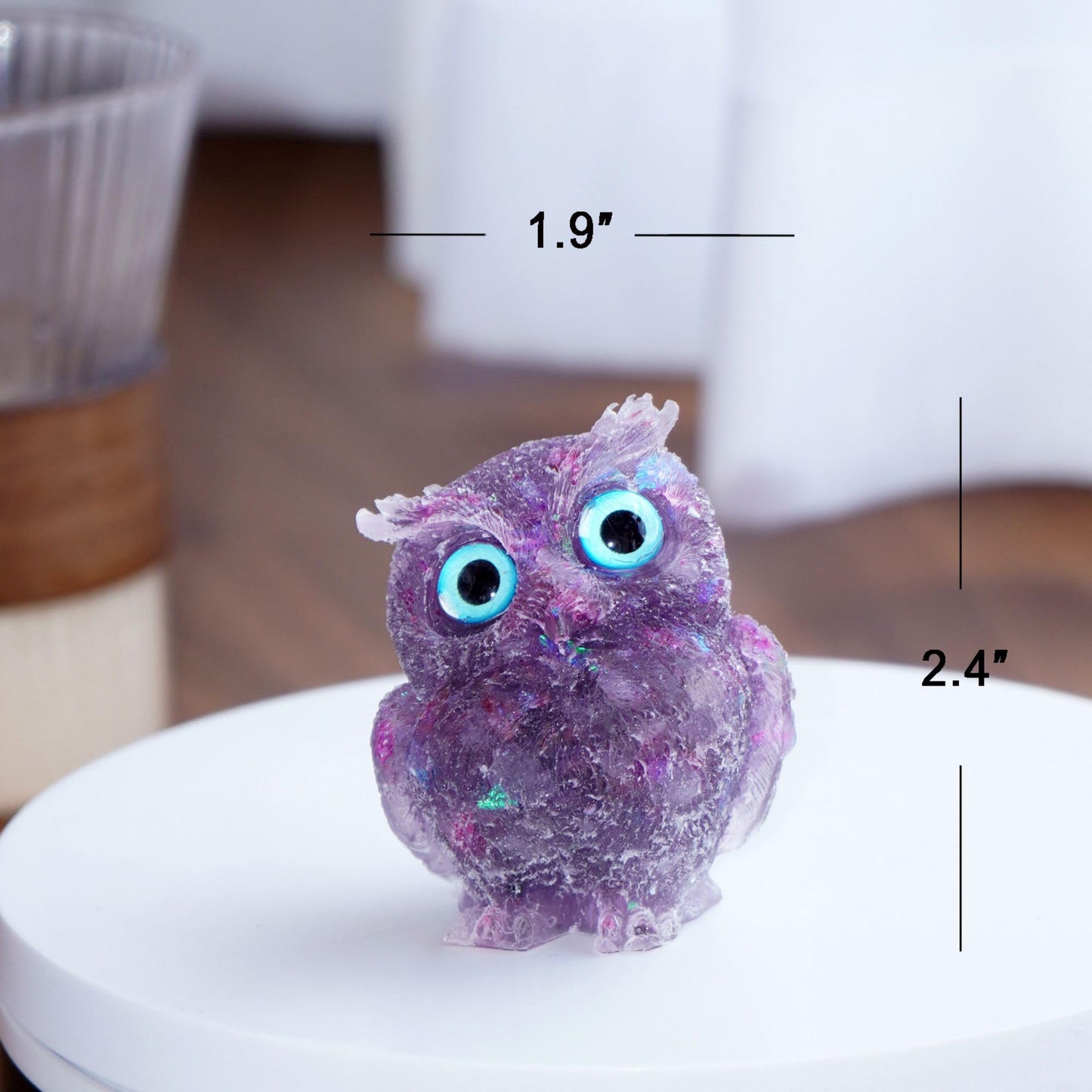 OwMell Owl Statue Tumbled Stone Gemstone Owl Figurine Home Decor Shelf Decor 2.5" - Amethyst
