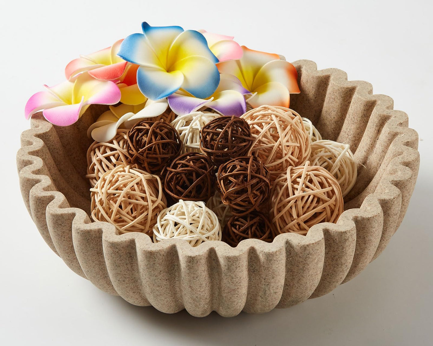 WVTANVW Ruffle Decor Large Decorative Bowl,fruit bowl kitchen stone bowl,bowl decor,Trendy home decor large Stylish Key Bowl for Entry Table
