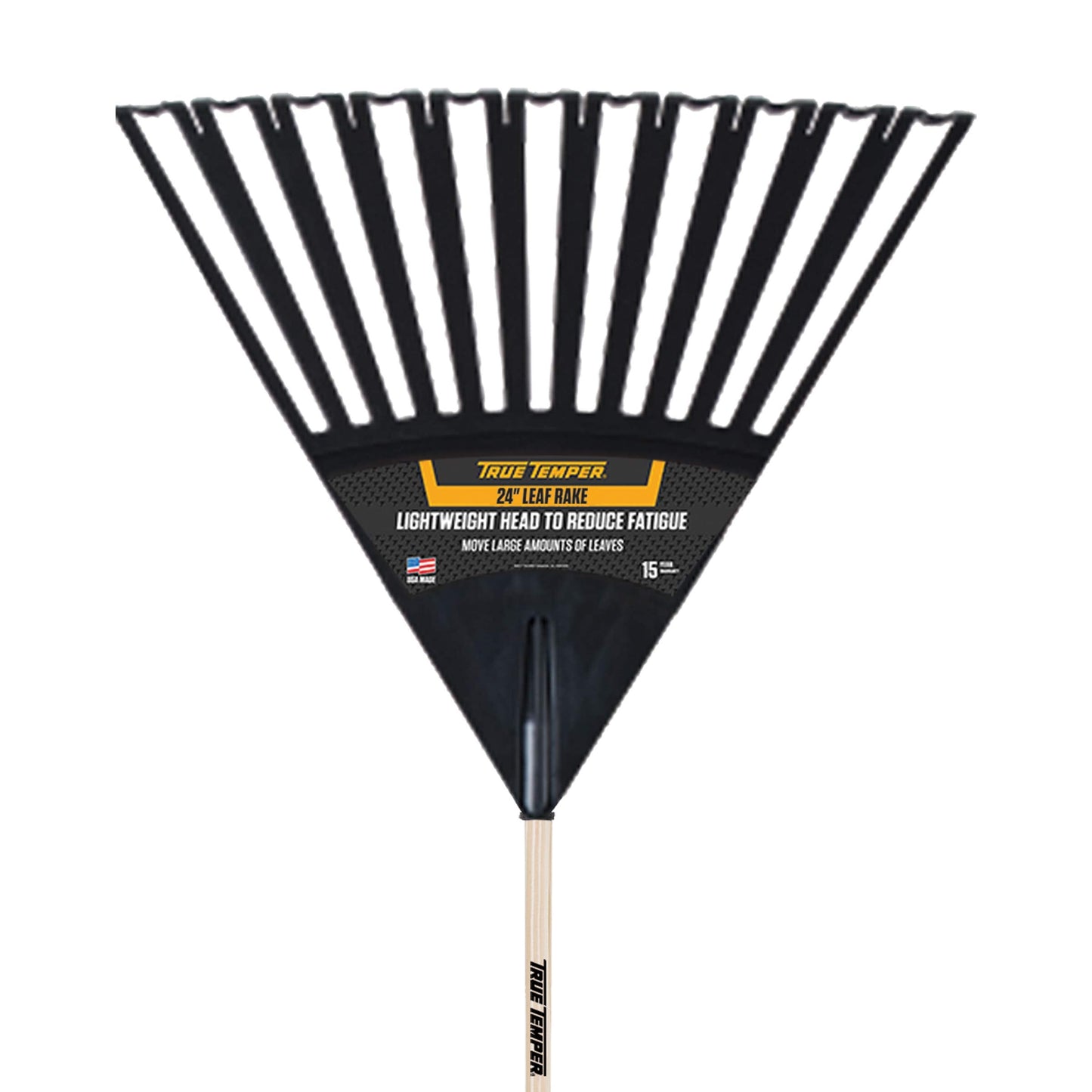 True Temper 2914912 Clog Free Poly Leaf Rake with 48 in. Hardwood Handle with Cushion Grip, 24 Inch