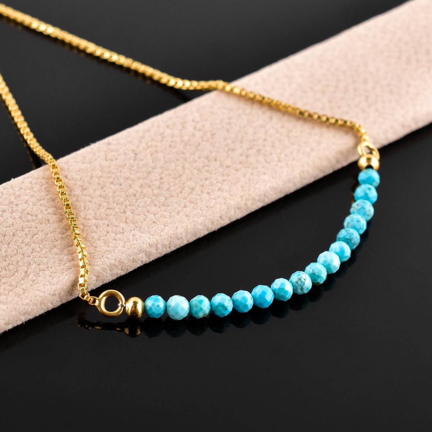 InfinityGemsArt Turquoise Bracelets For Women, December Birthstone Jewelry, Blue Beads Beaded Stone Bolo Slider Crystals Gemstones, 14K Gold Plated Adjustable Chain, Gifts For Her
