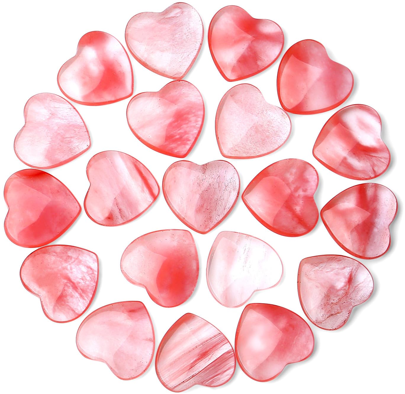 QINJIEJIE 20PCS Cherry Quartz Heart Stones Crystals Bulk Love Shaped Worry Stone Heart Rock Pocket Polished Palm Gems Crystal Reiki Balancing Wholesale Carved Stone Decor Gift