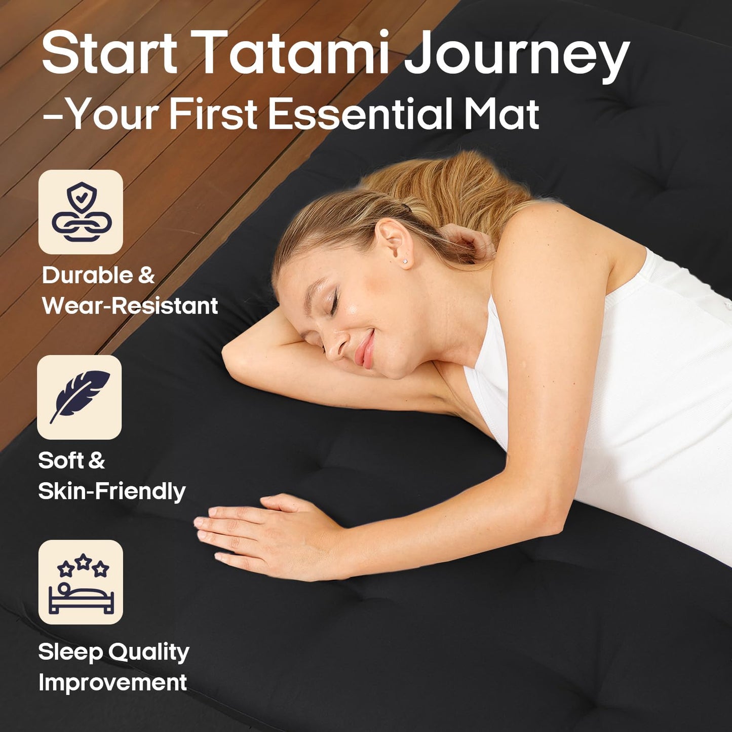 Syrinx Water Resistant Japanese Futon Mattress, King Size 80"x76", 2.5 Inch Thick Japanese Floor Mattress Tatami Mat, Foldable Floor Bed Sleeping Pad for Dormitory Guest Room Camping