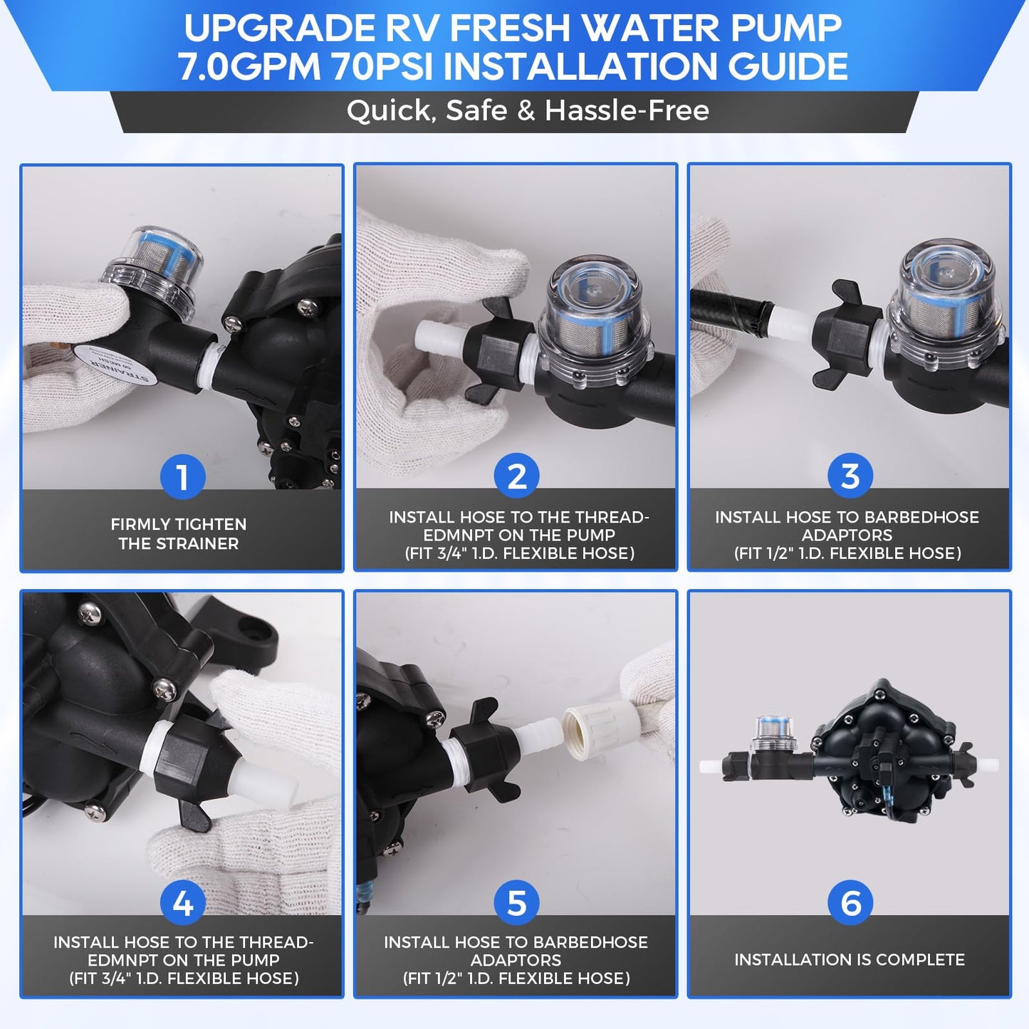 Upgraded 110V AC Fresh Water Pump, 7GPM 70PSI, Five Chamber Self-Priming Diaphragm Pump with Heavy Duty Pressure Switch & Strainer for RV, Marine，Home Water System, Irrigating & Industrial Settings