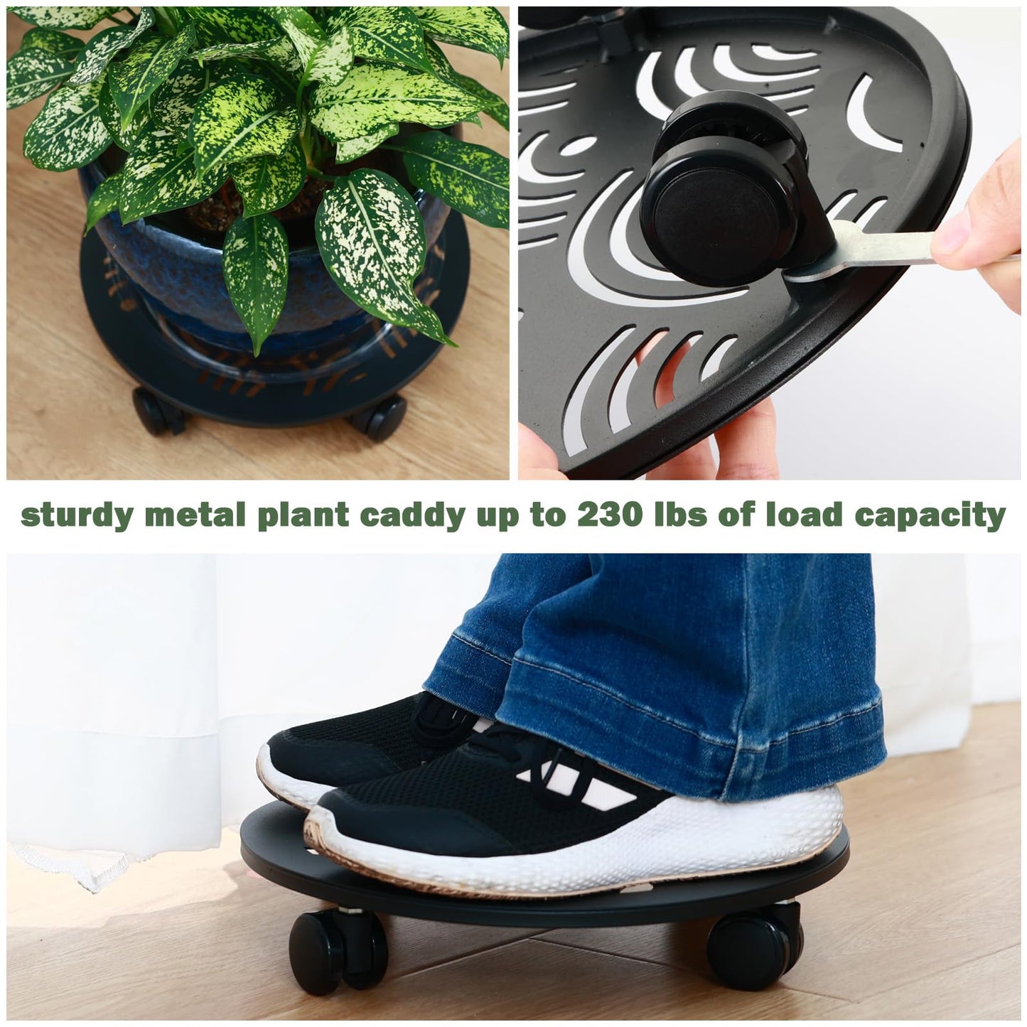 DEELF OUTLET 3 Packs 13.5" Large Metal Plant Caddy with Wheels Heavy-Duty Plant Dolly Pot Mover Rollers Rolling Plant Stands Indoor Outdoor Wheeled Plant Holder Coaster Trolley