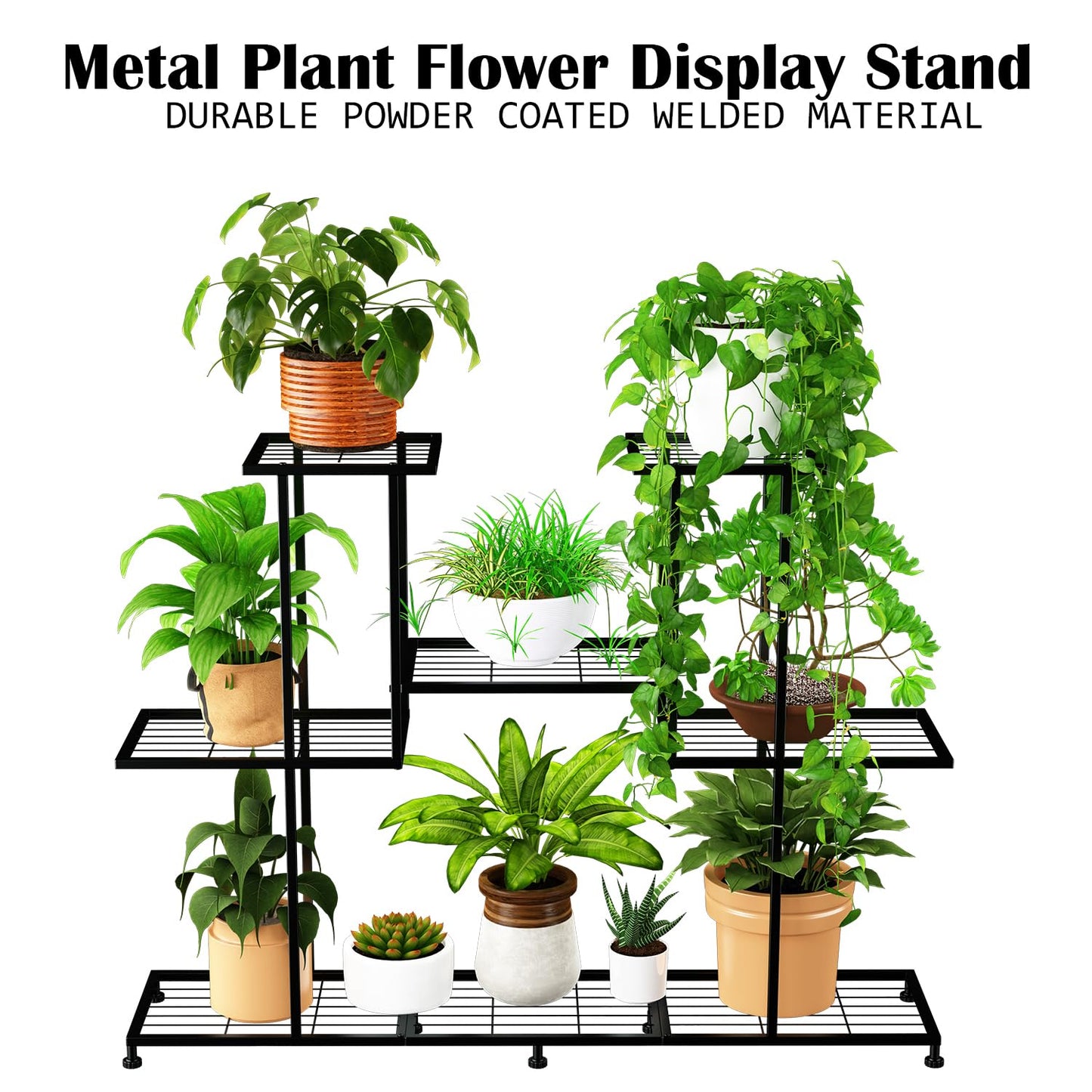 Twhep Metal Plant Stand, 5 Tiers Multifunctional Plant Stands for Indoor Plants, Decorative Black Steel Plant Shelf for Indoor Patio Garden Balcony and Yard (4 tiers 12 pots)
