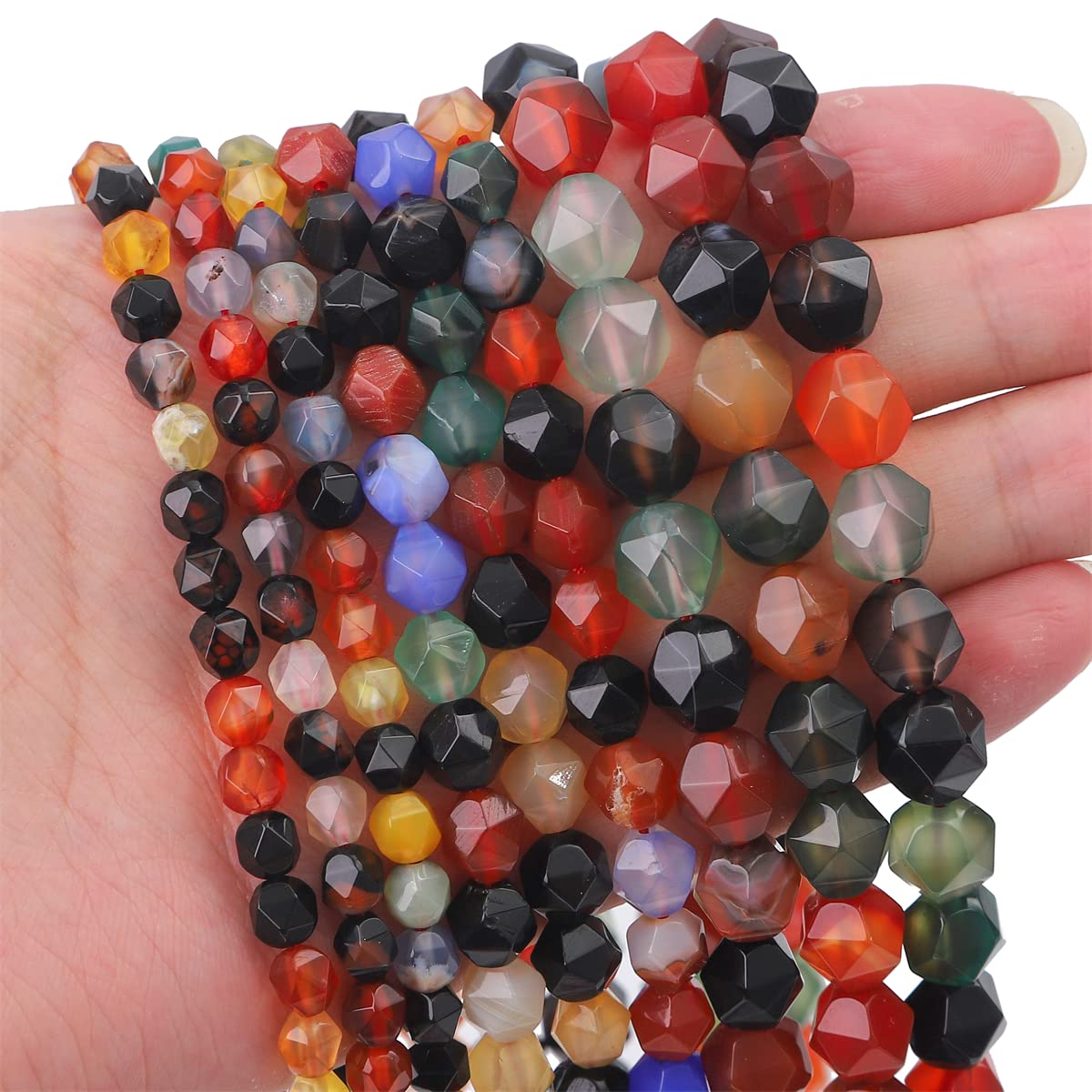 BEADIA Faceted Natural Colorful Agate Stone Round Beads 6mm 36cm/Strand for Jewelry Making
