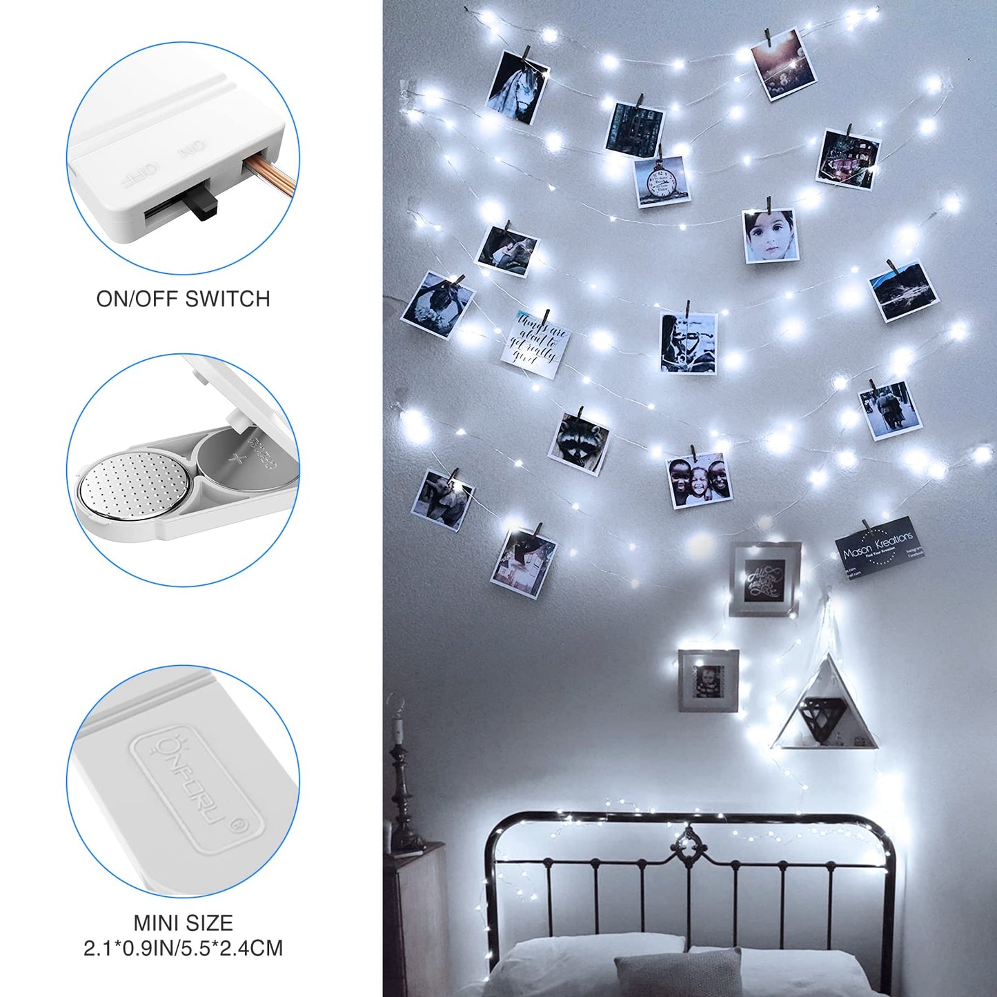 Onforu 16 Pack White Fairy Lights Battery Operated String Lights, 6.5ft IP67 Waterproof Twinkle Lights LED Lights for Strings Wedding Centerpiece Decor Christmas Bedroom