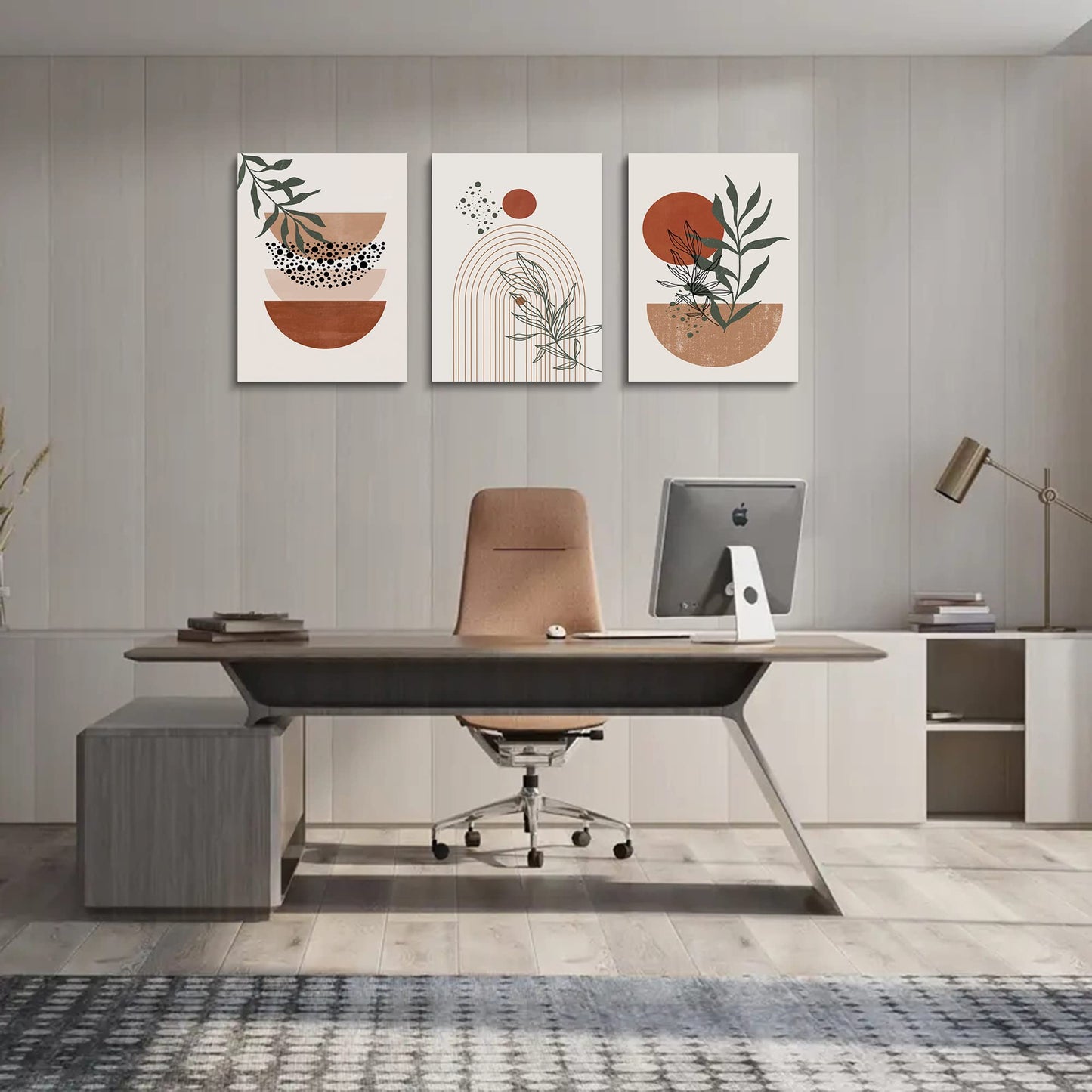 Boho Wall Art Prints, Boho Wall Decor, Abstract Geometric Prints Black Beige Terracotta Minimalist Art, Natural Framed Canvas Prints Artwork For Living Room Bathroom Bedroom Wall Decor