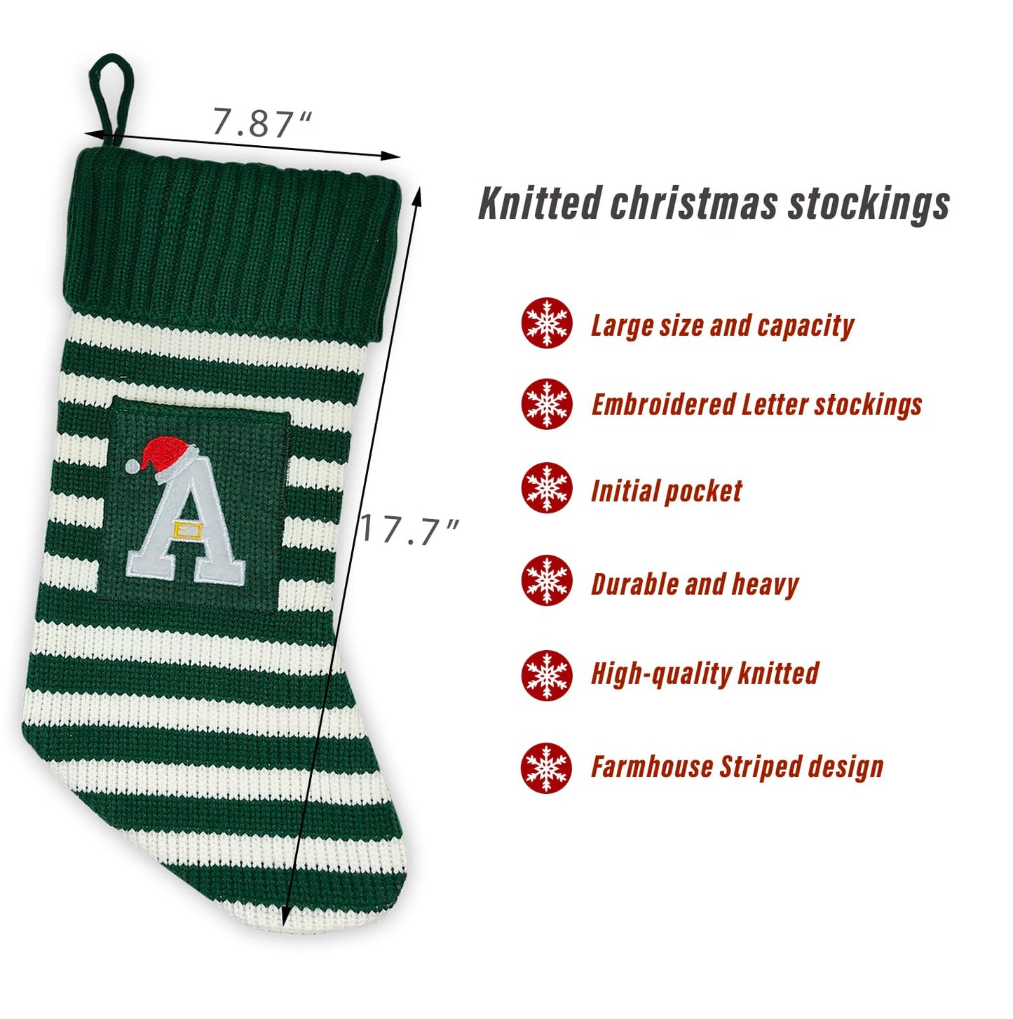 Christmas Stocking Knit Initial Christmas Stockings for Family Farmhouse Monogram Letter Christmas Stockings Christmas Decorations Gift Stocking Personalized Stocking Embroidered Letter A