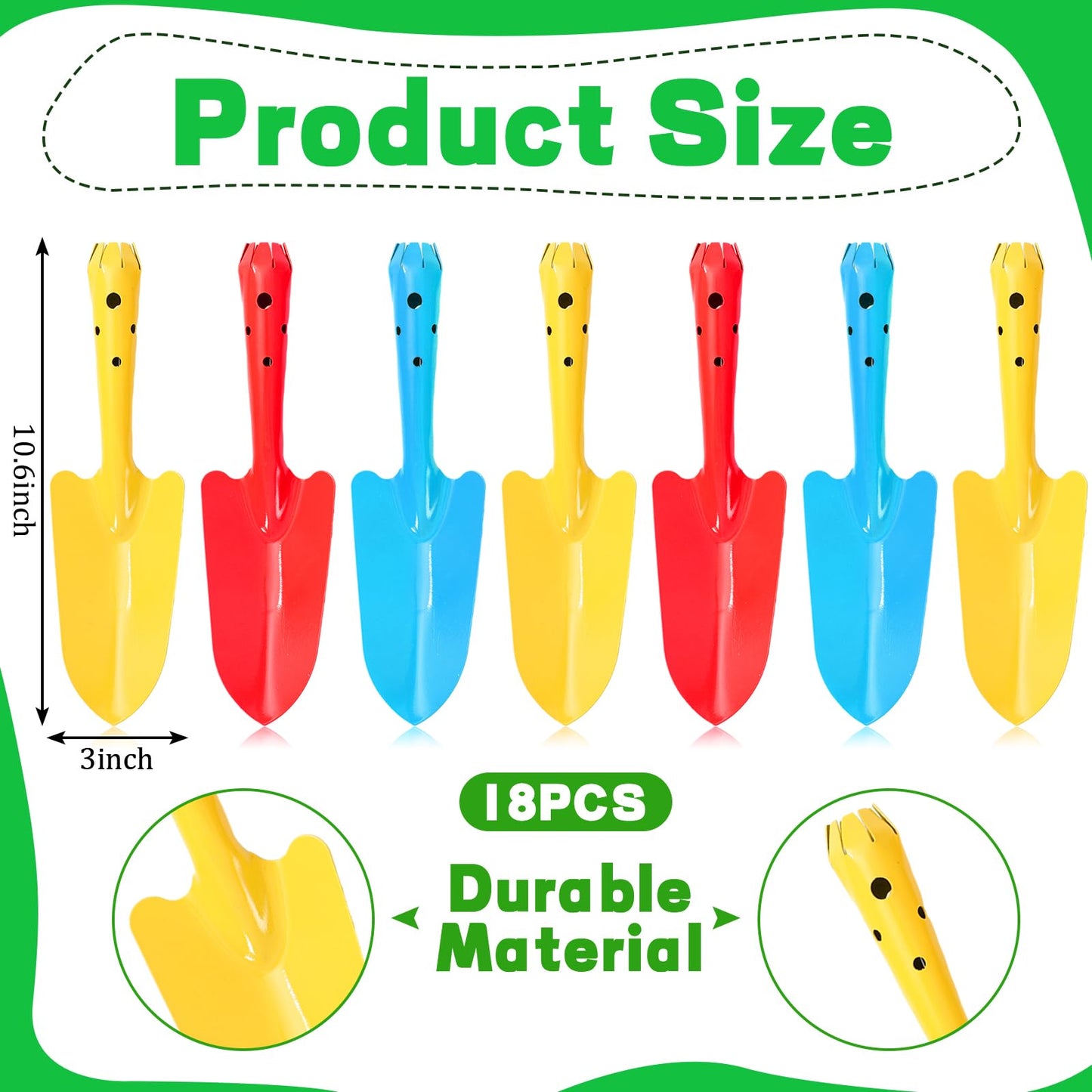 FYSUIMU 18Pcs Spring Colorful Garden Shovels Red Yellow Blue Pointed Tip Mini Shovels Teens Adults Students Metal Garden Tools for Flower Soil Planting Digging Transplanting Activities