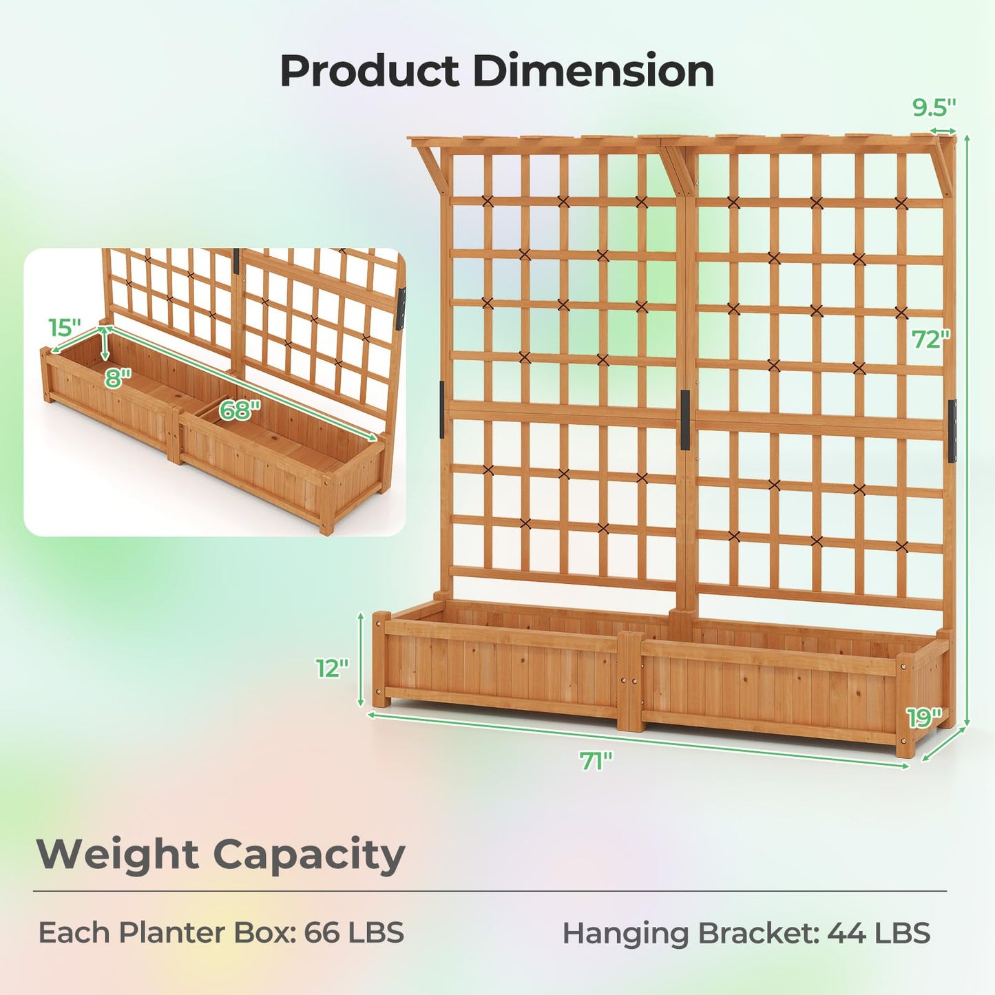 Giantex Large Raised Garden Bed with Trellis & Roof, 72" Wooden Garden Bed, High Trellis for Plant Flower Climbing Pot Hanging, Indoor & Outdoor Planter Box for Yard, Garden, Balcony